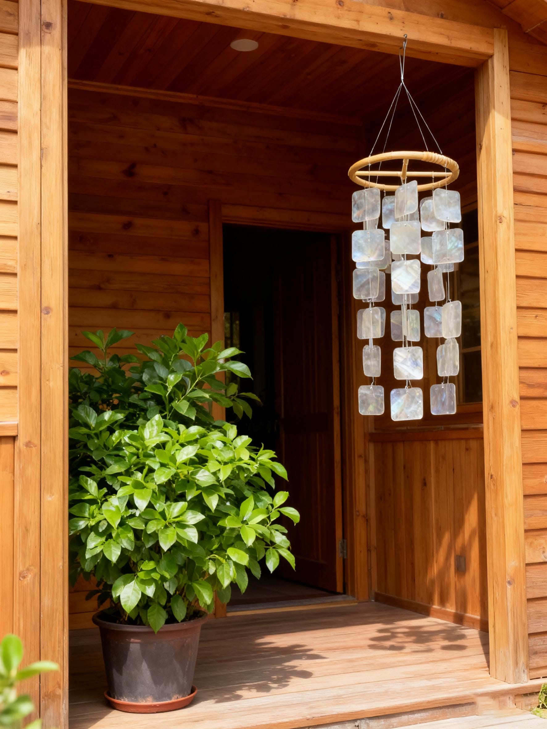 Modern Square Seashell Wind Chime in White, Handmade Coastal Porch Decor, White Ceramic Wind Chime, Coastal Patio Decor, Beach House Gift