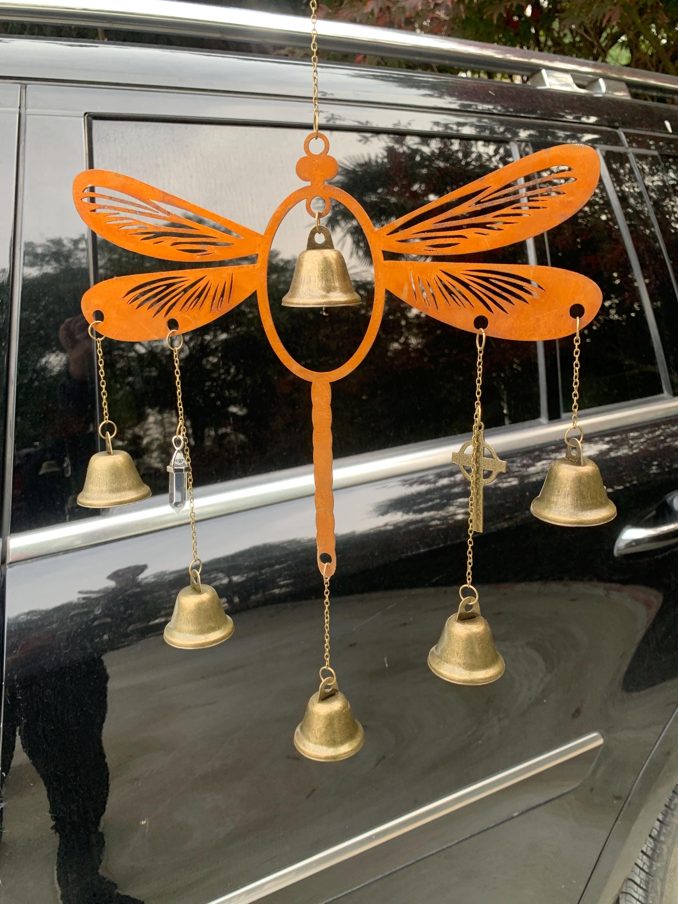 Rusty Dragonfly Witch Bells for Door Protection, Pagan Wiccan Supplies, Bohemian Home Decor, Spiritual Housewarming Gift, Iron Dragonfly art