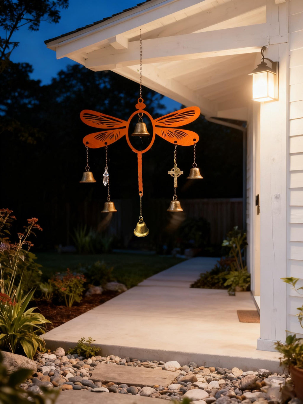 Rusty Dragonfly Witch Bells for Door Protection, Pagan Wiccan Supplies, Bohemian Home Decor, Spiritual Housewarming Gift, Iron Dragonfly art