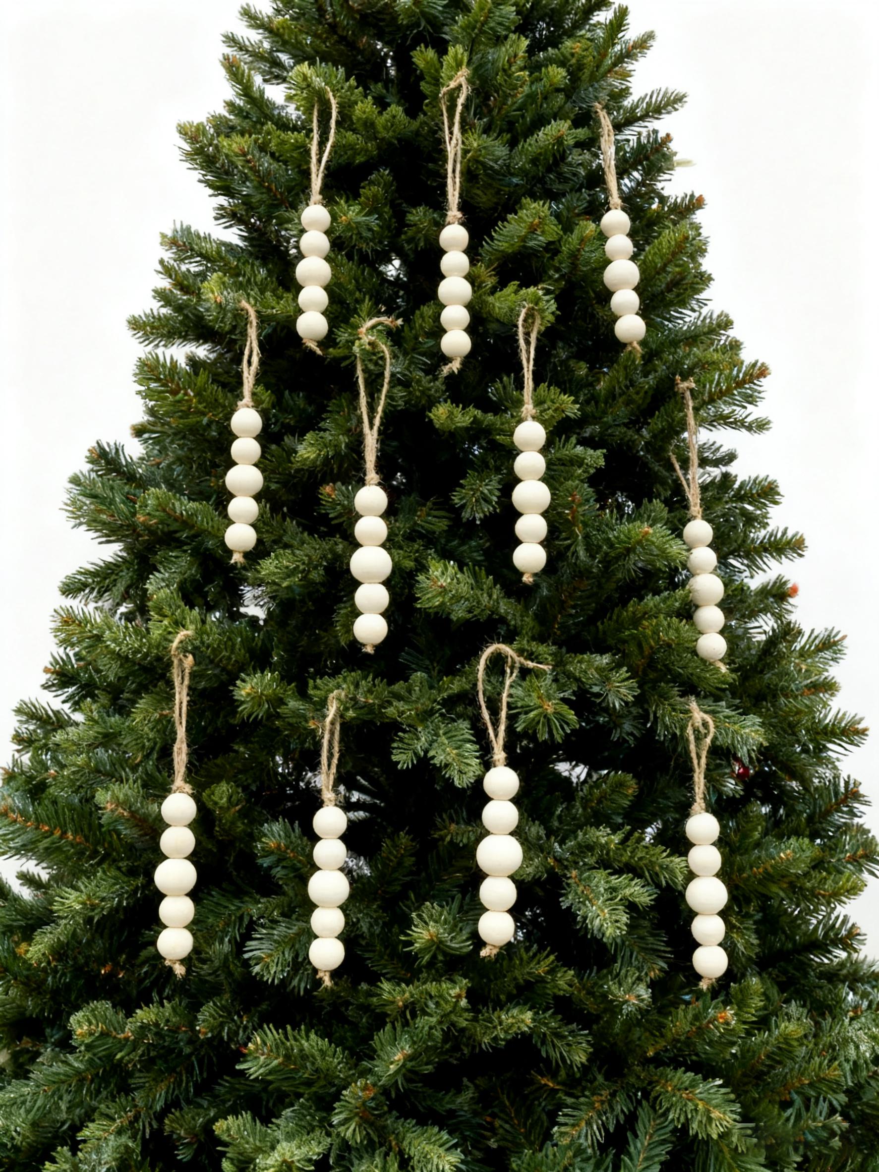 Hanging Wooden Bead Christmas Tree Ornament, Handmade Wood Bead Ornament, Natural Wood Christmas Decoration, Minimalist Christmas Decor