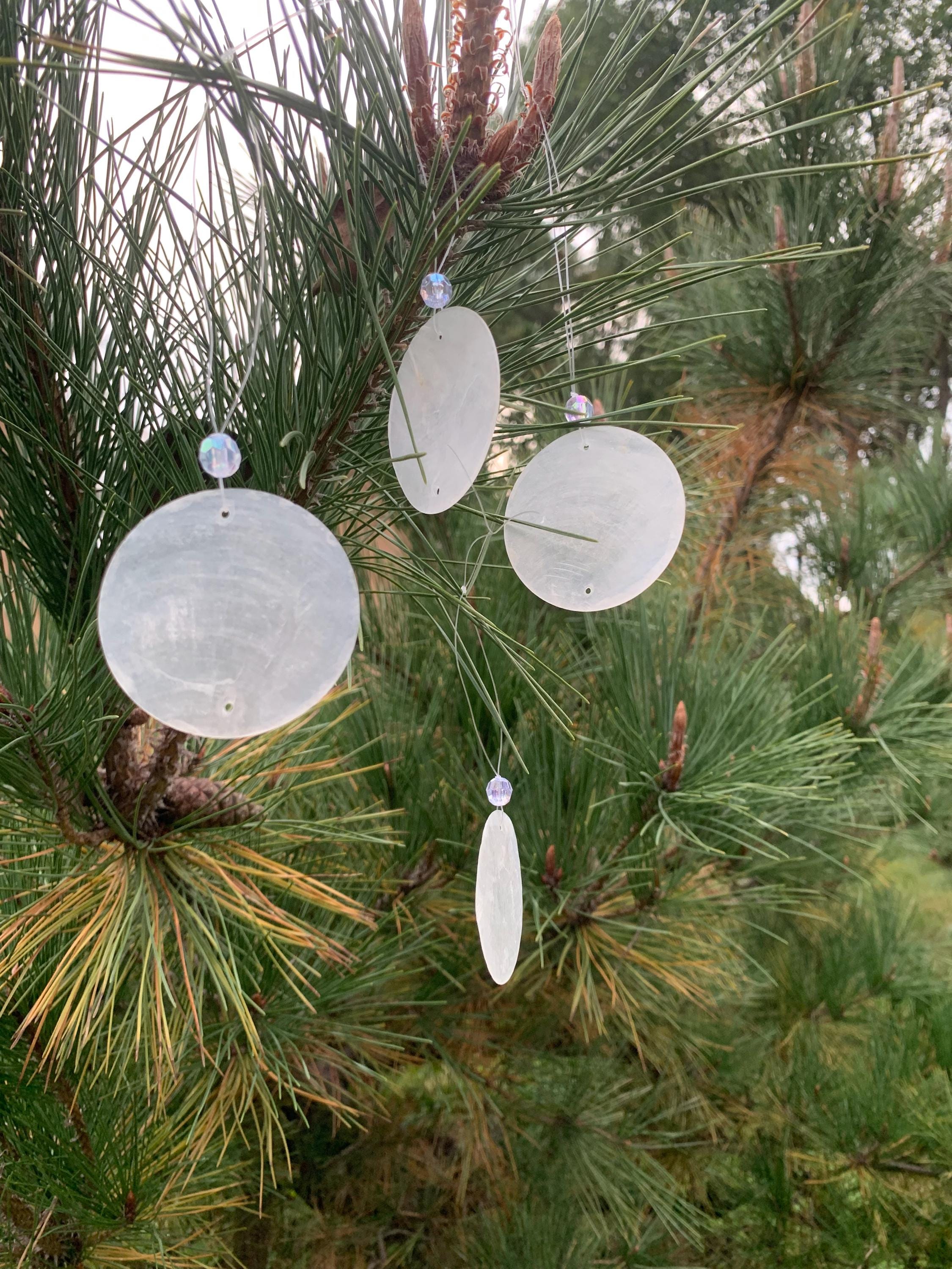 Colorful Natural Capiz Shell Ornament, Iridescent Yule Tree Decoration, Handmade Boho Christmas Bauble, Minimalist Holiday Decor, Yule Decor