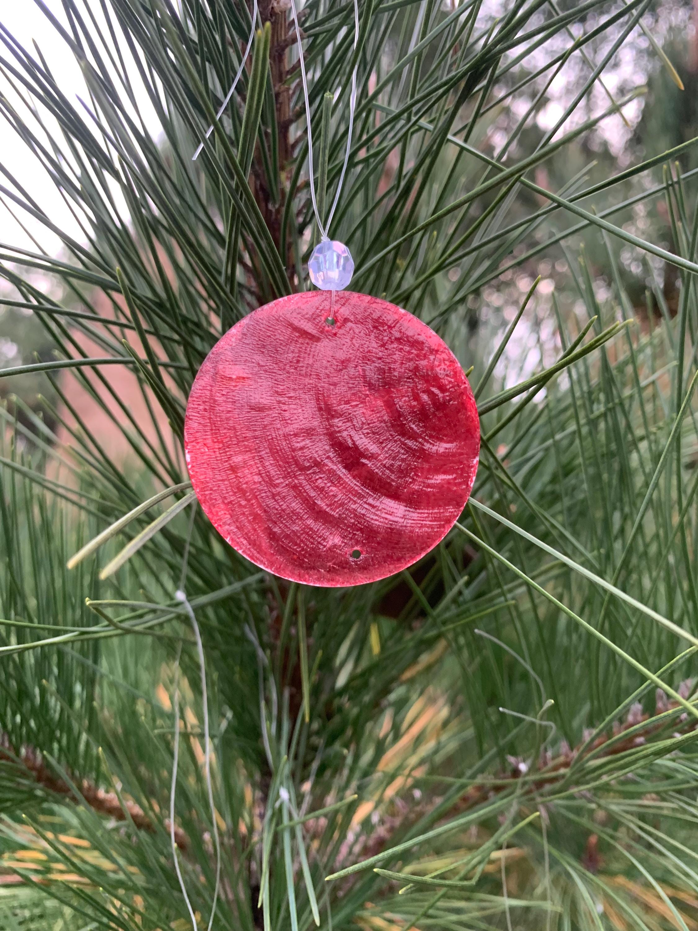 Colorful Natural Capiz Shell Ornament, Iridescent Yule Tree Decoration, Handmade Boho Christmas Bauble, Minimalist Holiday Decor, Yule Decor