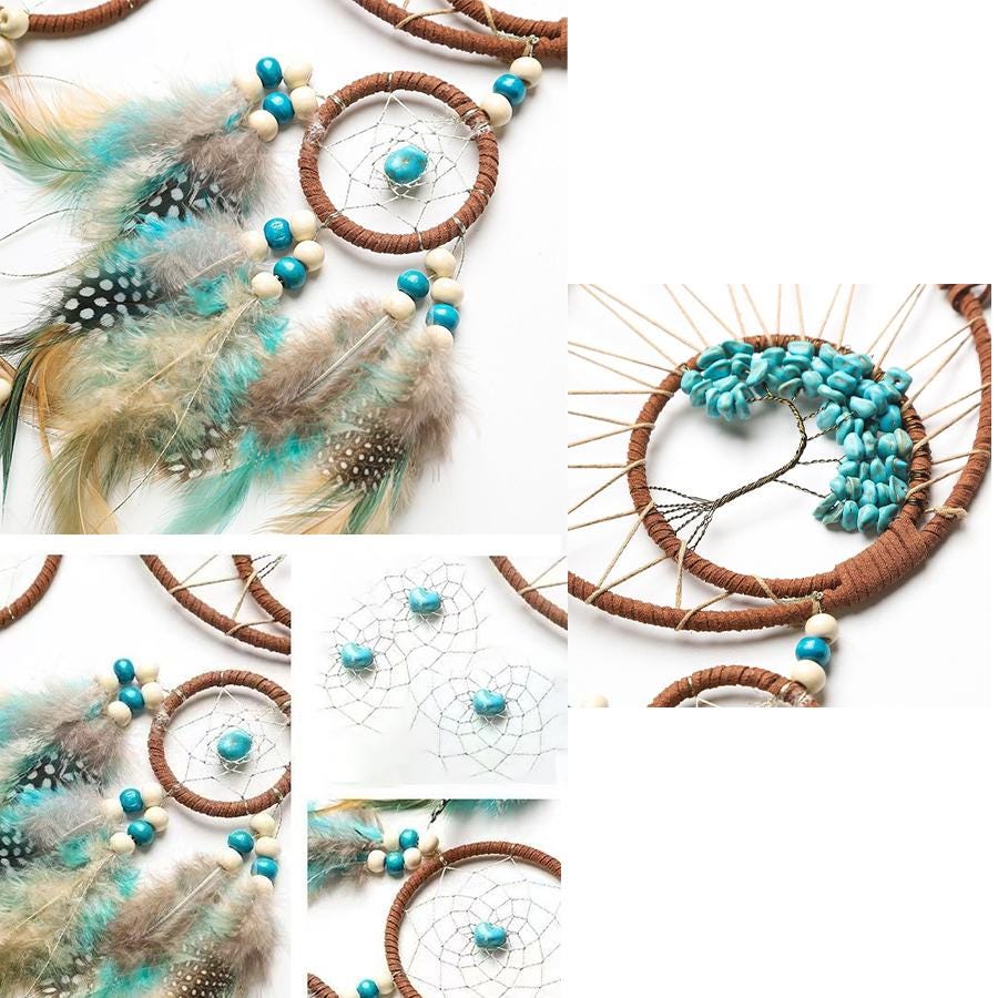 Handmade Tree of Life Dreamcatcher, Bohemian Feather Wall Hanging, Goo