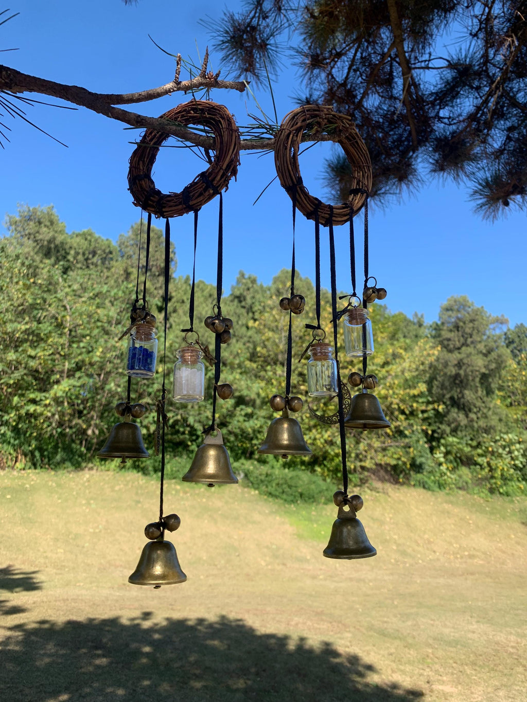 Wreath Witch Wind Chime for Garden, Outdoor Patio Decor,  Wiccan Yule Gift,