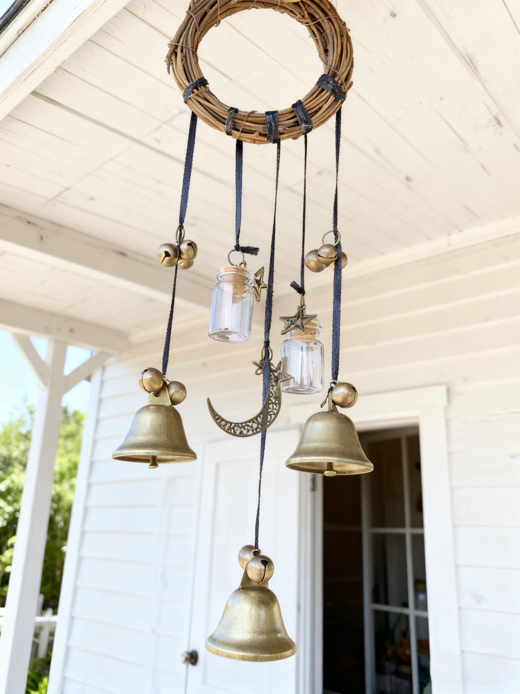 Wreath Witch Wind Chime for Garden, Outdoor Patio Decor,  Wiccan Yule Gift,