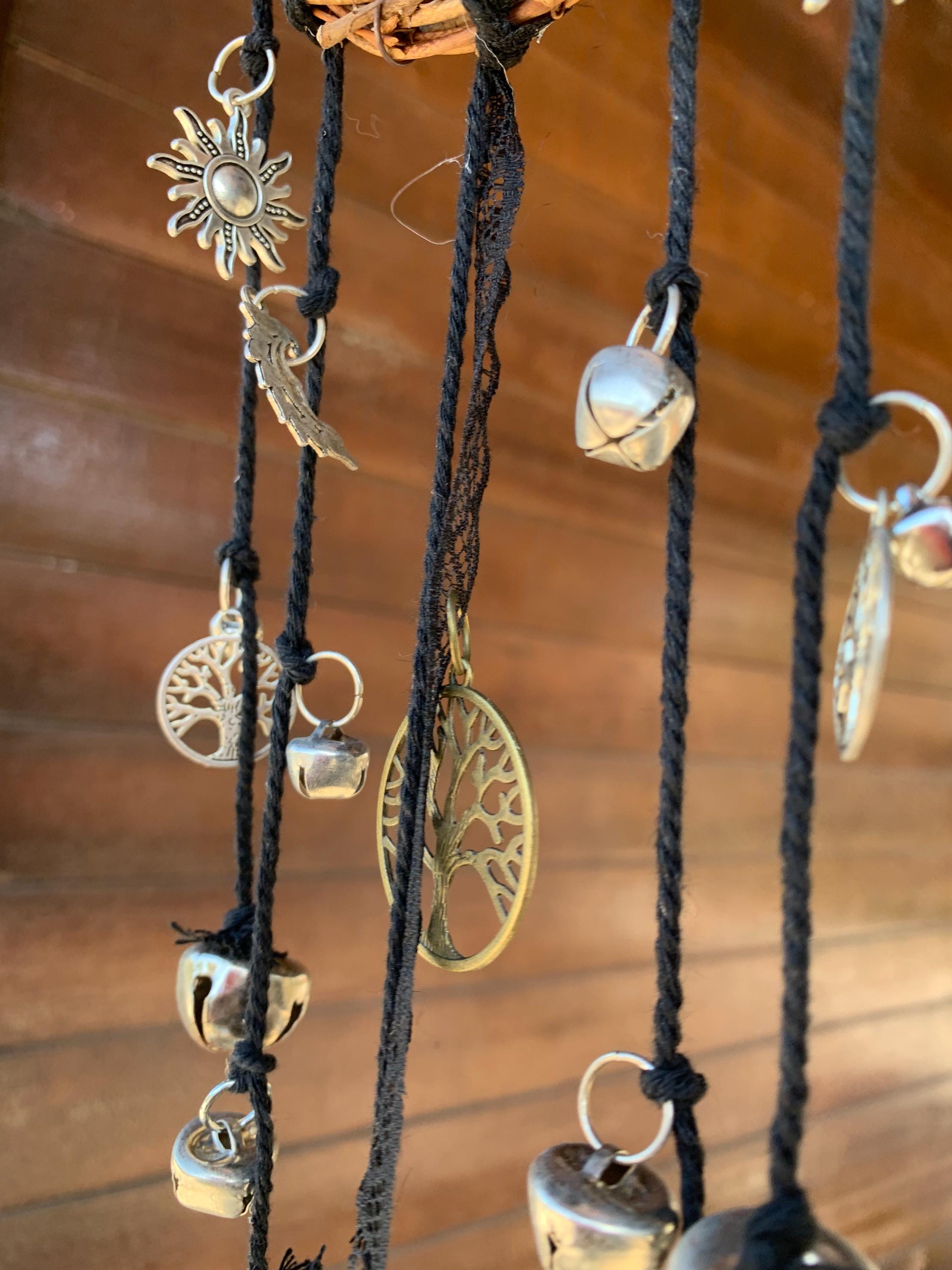 Wiccan Witch Bells For Home Blessing,  Handmade Door Knob Hanger, Pagan Decor, Folk Magic