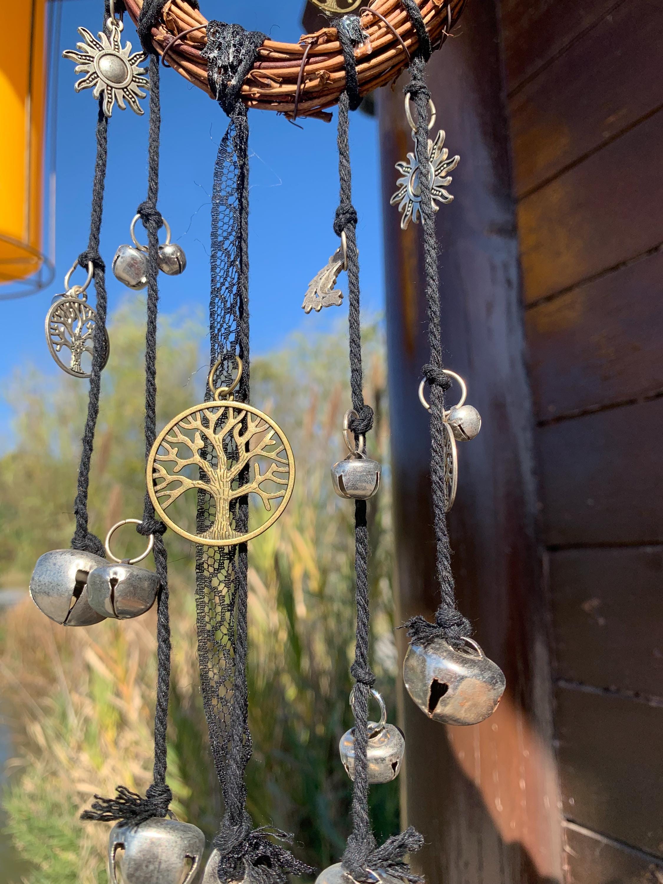 Wiccan Witch Bells For Home Blessing,  Handmade Door Knob Hanger, Pagan Decor, Folk Magic