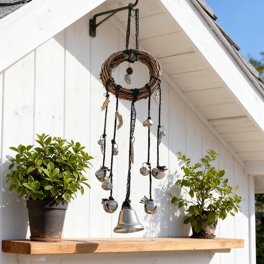 Wiccan Witch Bells For Home Blessing,  Handmade Door Knob Hanger, Pagan Decor, Folk Magic
