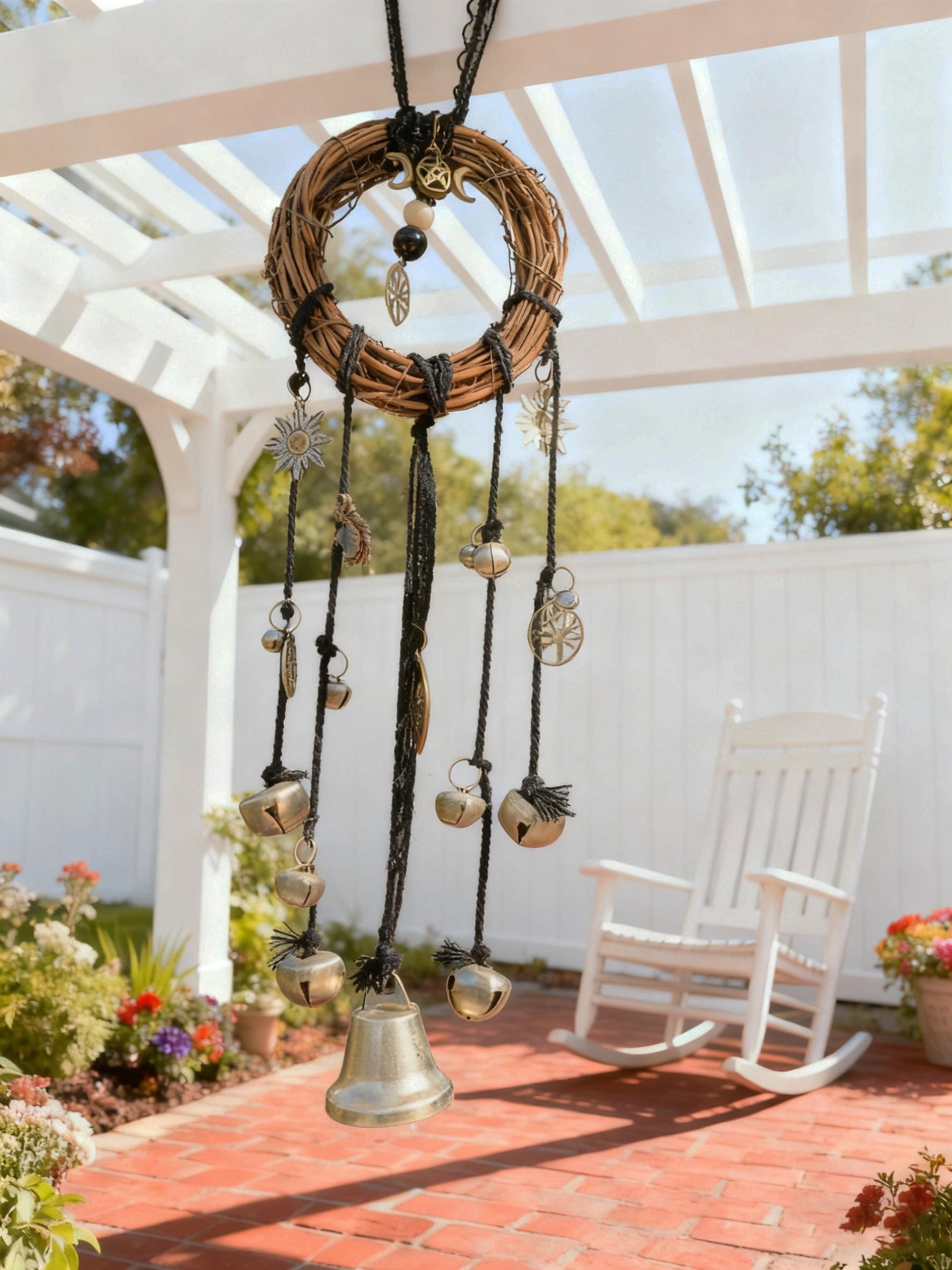 Wiccan Witch Bells For Home Blessing,  Handmade Door Knob Hanger, Paga