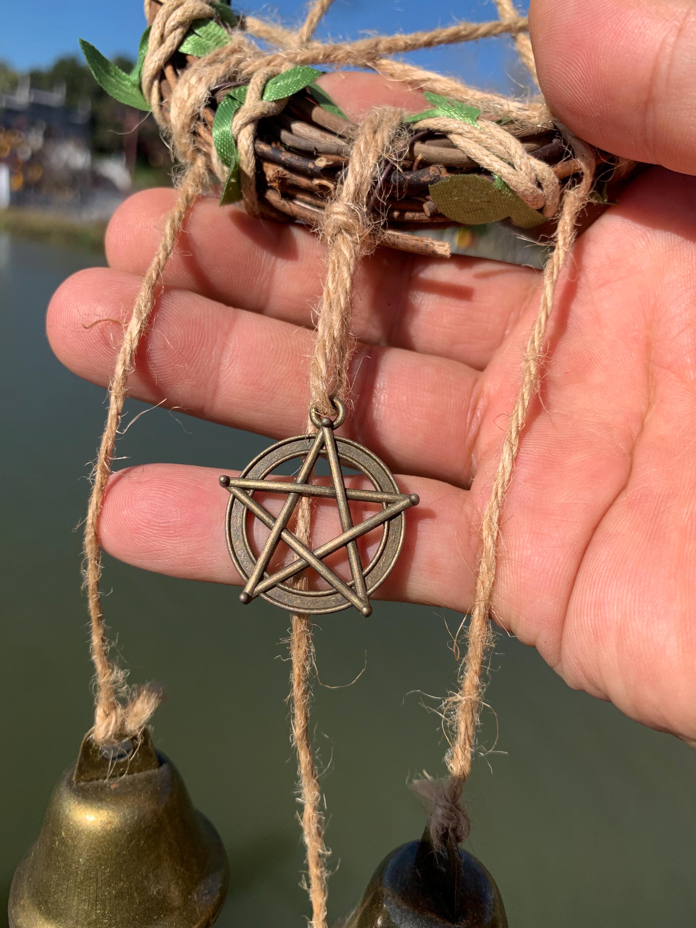 Vine Wrapped Pentagram Witch Bell for Protection, Home & Sacred Space Decor, Pagan Wiccan Gift,