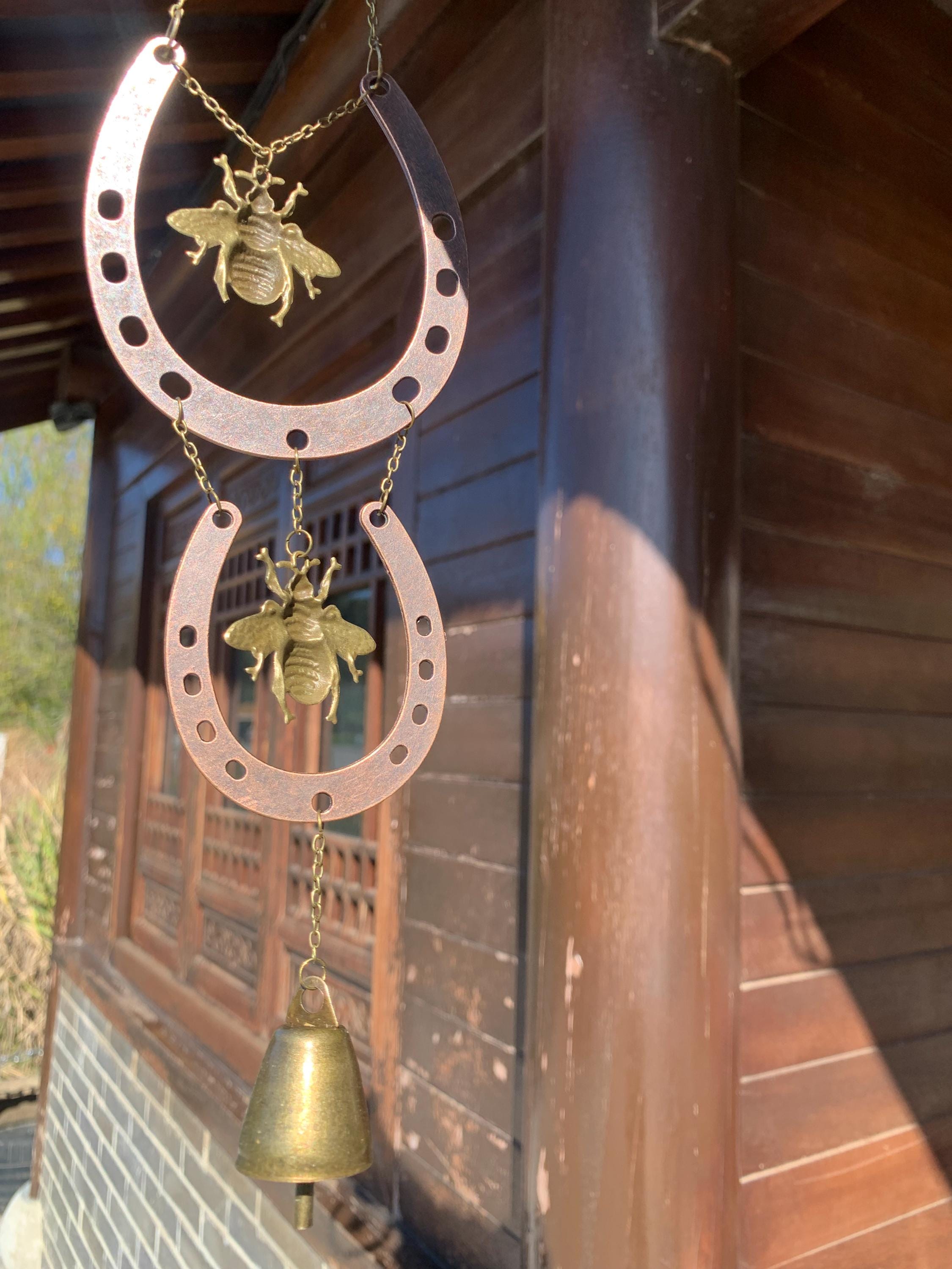 Handmade Bees Horseshoe Witch Bells for Home Protection, Wiccan Yule Gift