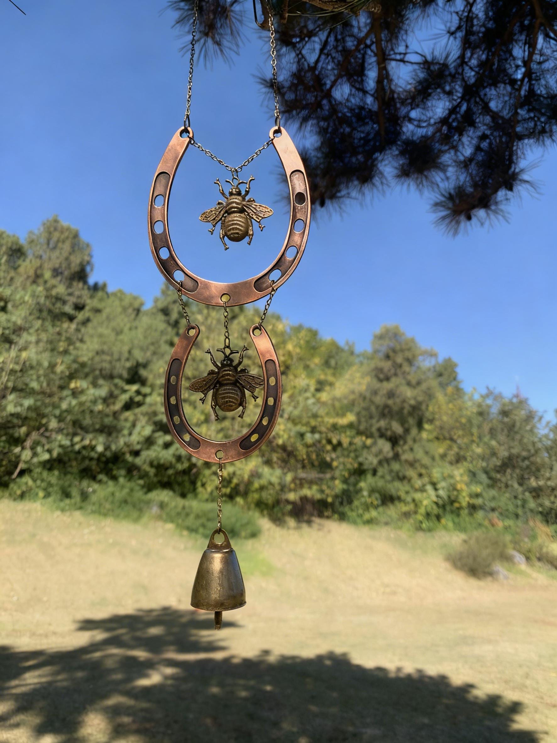 Handmade Bees Horseshoe Witch Bells for Home Protection, Wiccan Yule Gift