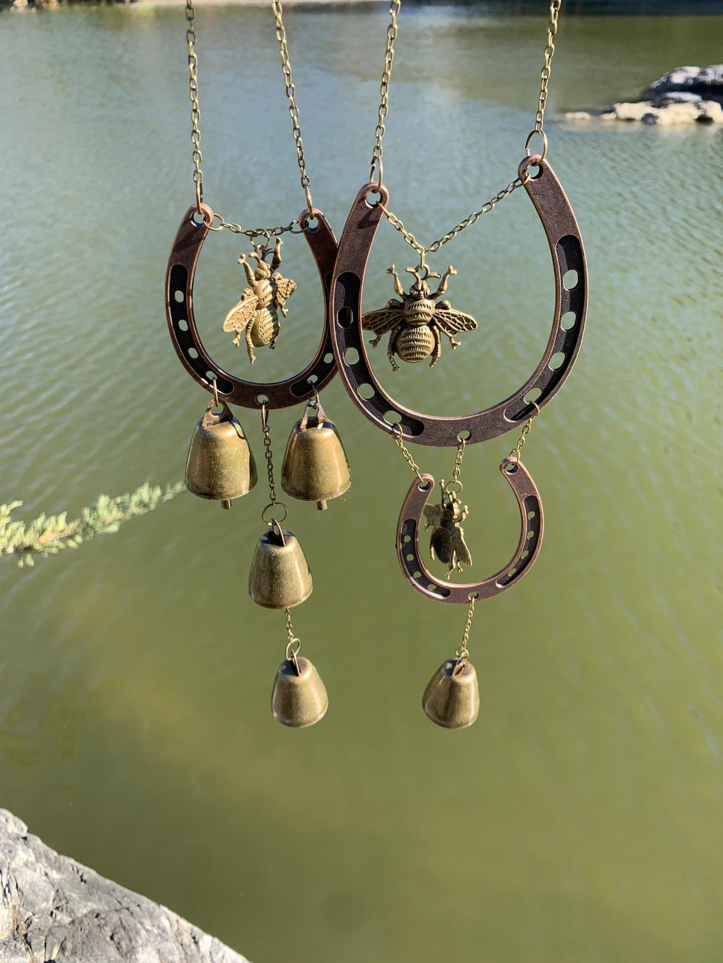 Outdoor Witches Bells with Horseshoe and Bee Charm for Home Protection