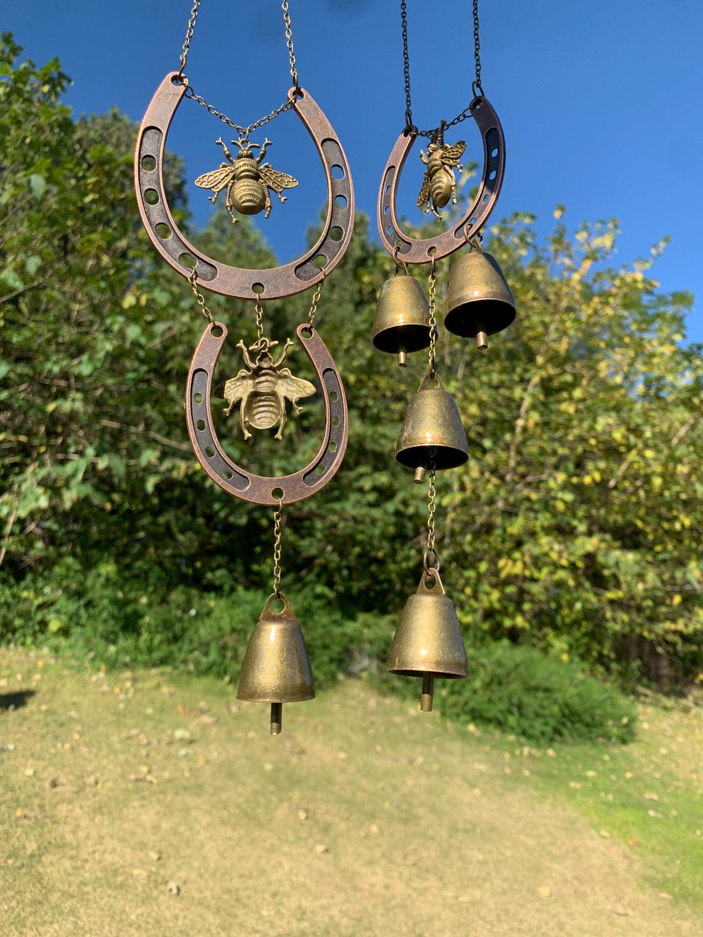 Outdoor Witches Bells with Horseshoe and Bee Charm for Home Protection