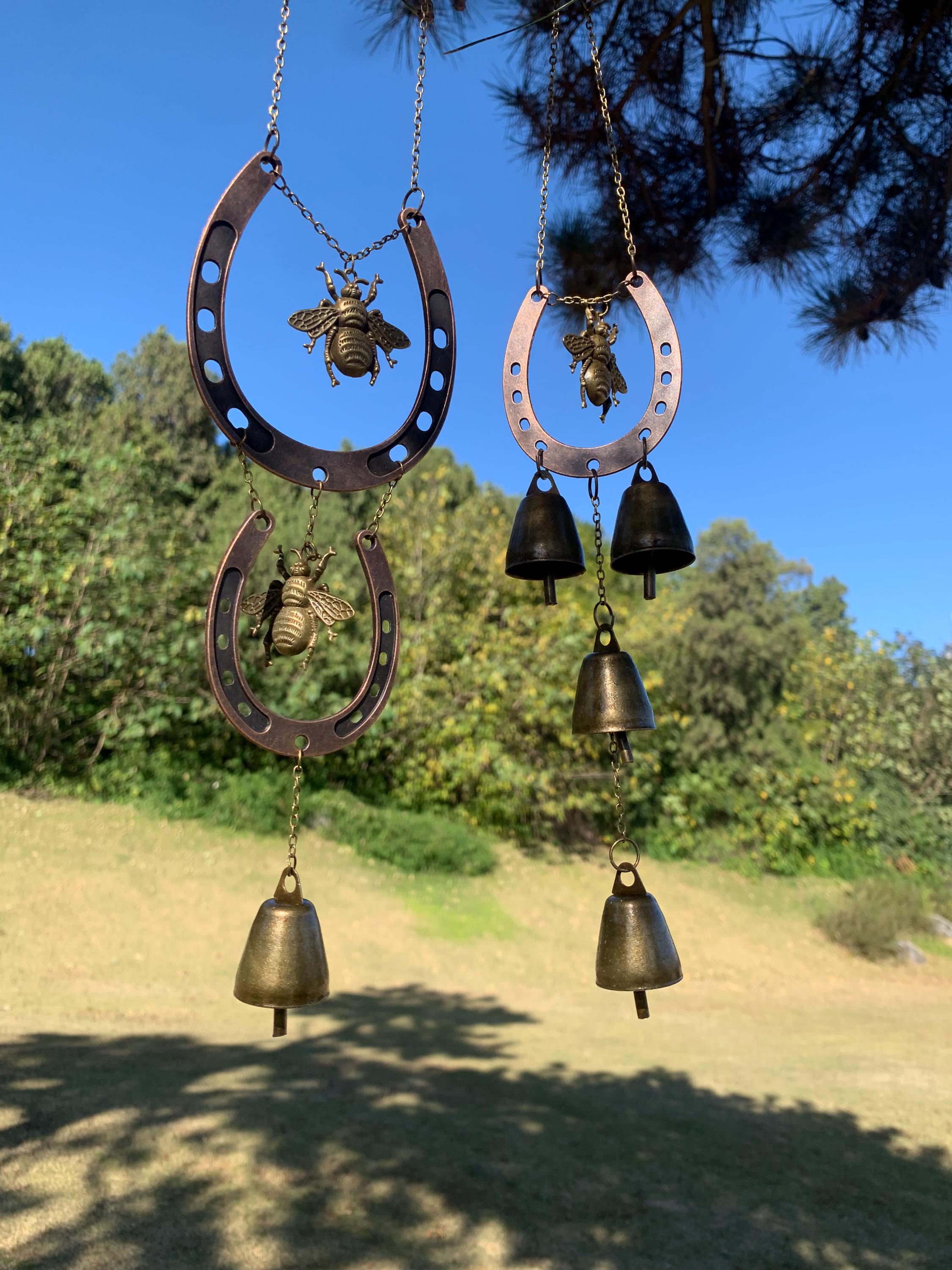 Outdoor Witches Bells with Horseshoe and Bee Charm for Home Protection