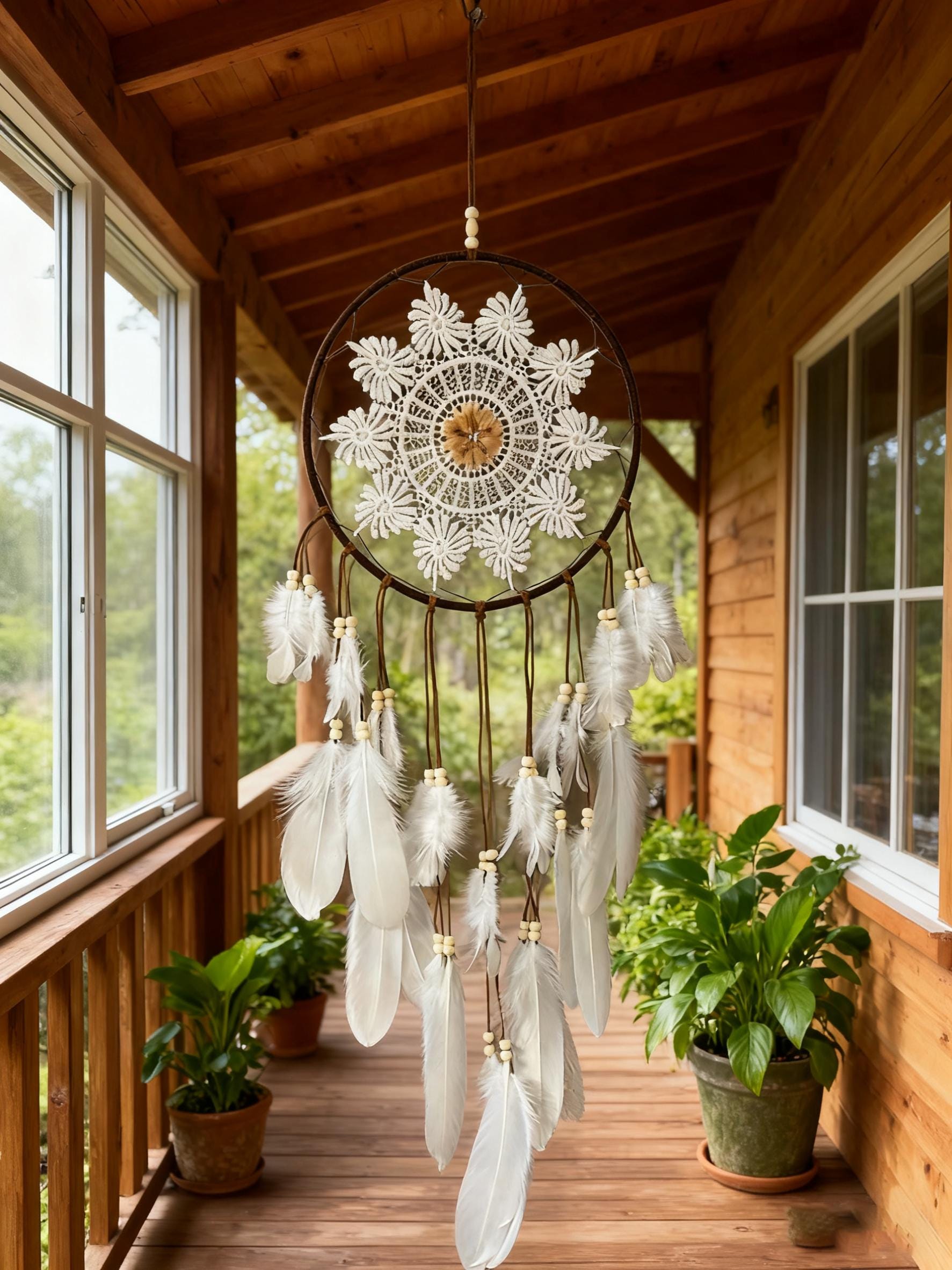 White Feather Dream Catcher, Boho White Feather Dream Catcher for Peaceful Dreams, Boho Chic Wall Hanging with White Feathers, Gift for Her