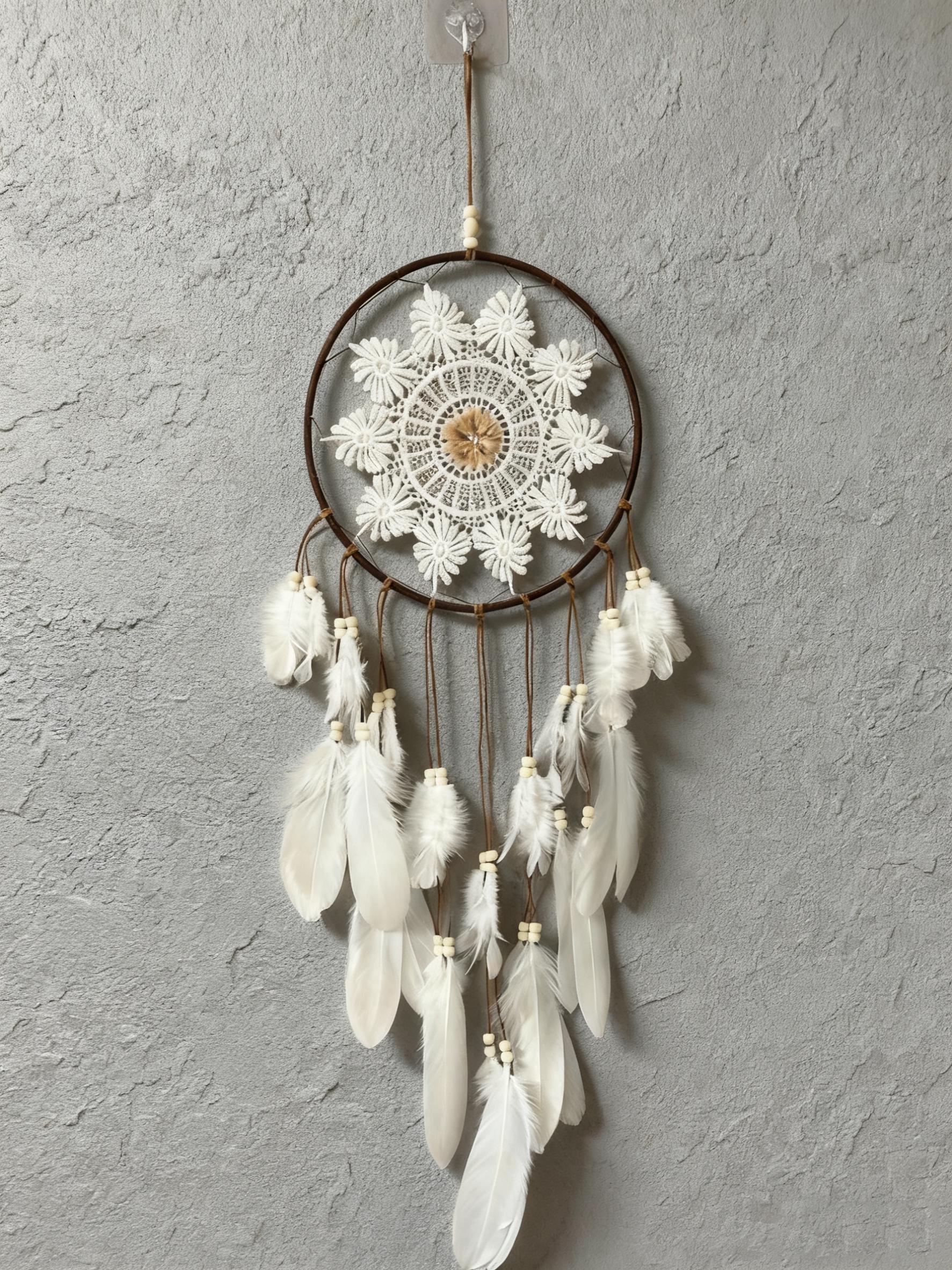 White Feather Dream Catcher, Boho White Feather Dream Catcher for Peaceful Dreams, Boho Chic Wall Hanging with White Feathers, Gift for Her