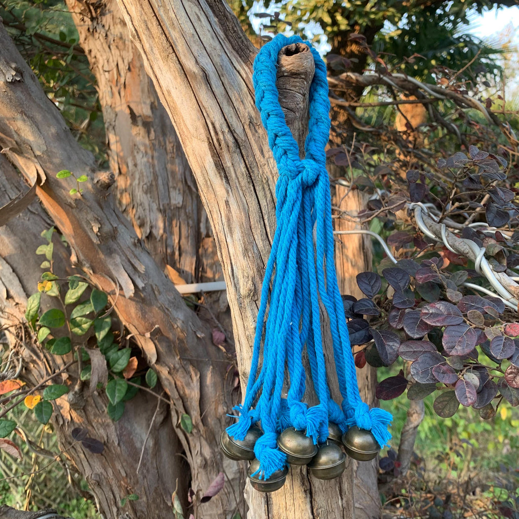 Blue Hanging Witch Bells for Wreath, Pagan Decor, Handmade Folk Art