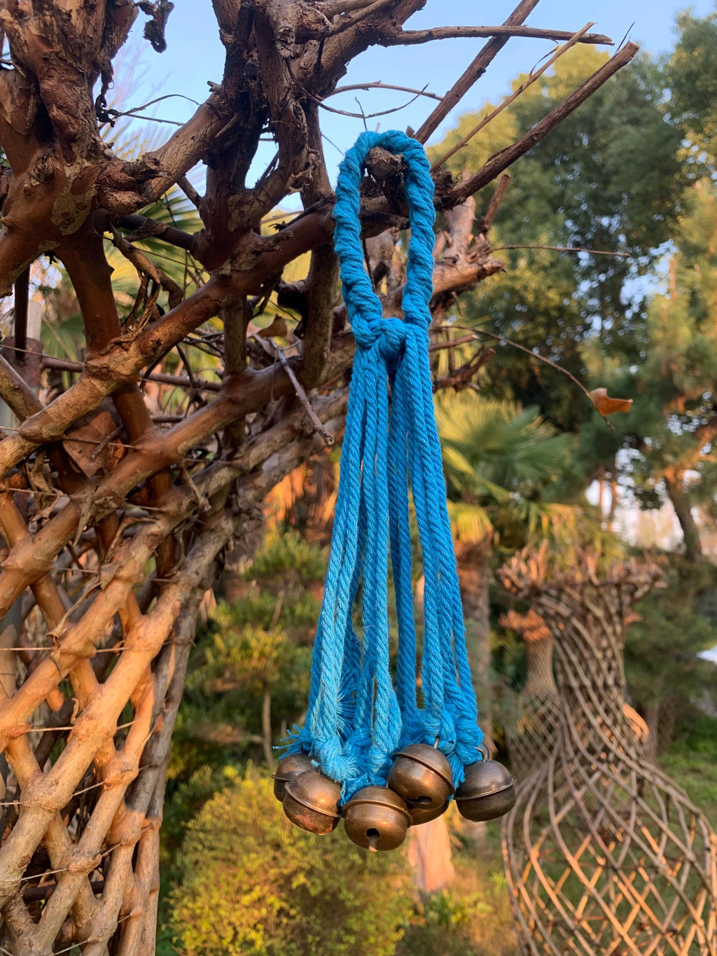 Blue Hanging Witch Bells for Wreath, Pagan Decor, Handmade Folk Art