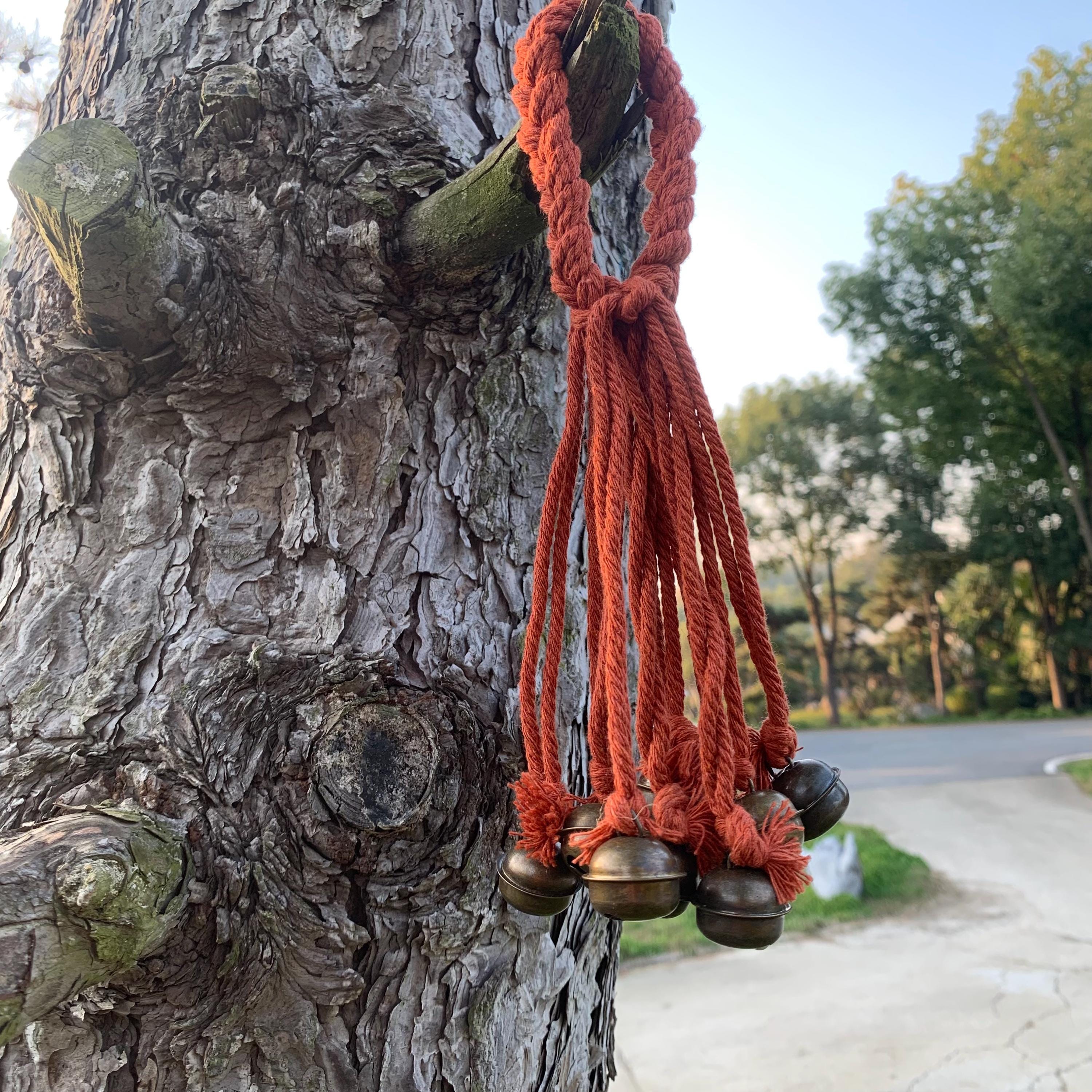 Orange Hanging Witch Bells for Door, Folk Art Door Protection, Good Luck Charm, Housewarming Gift, Porch Decor