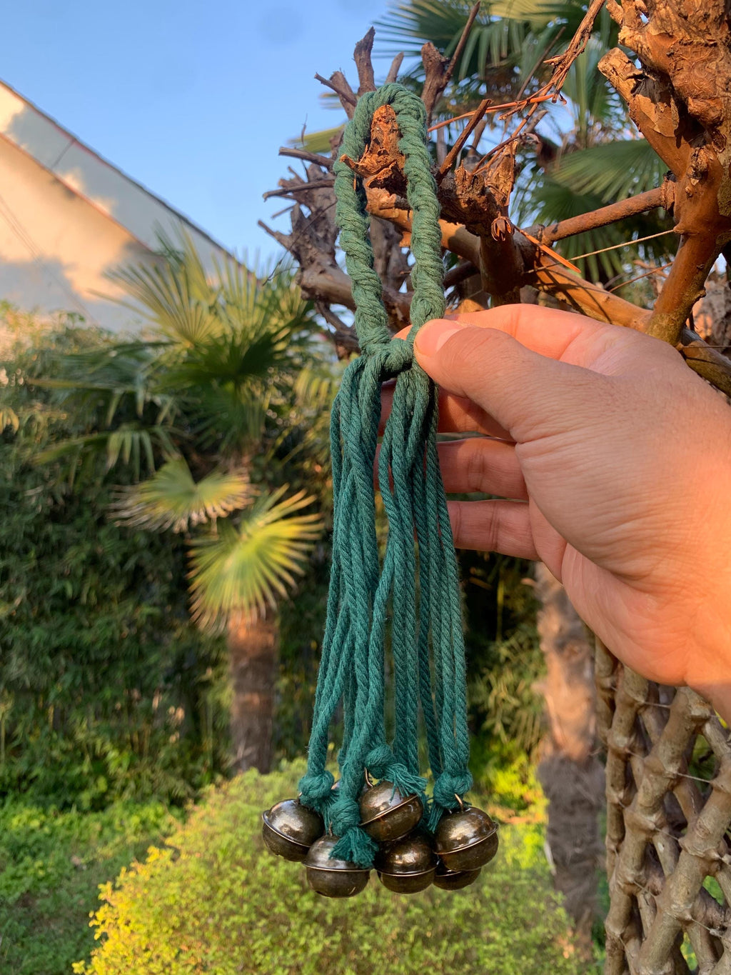 Handmade Dark Green Witch Bells, Home Protection Charm for Pagan and Wiccan Altar