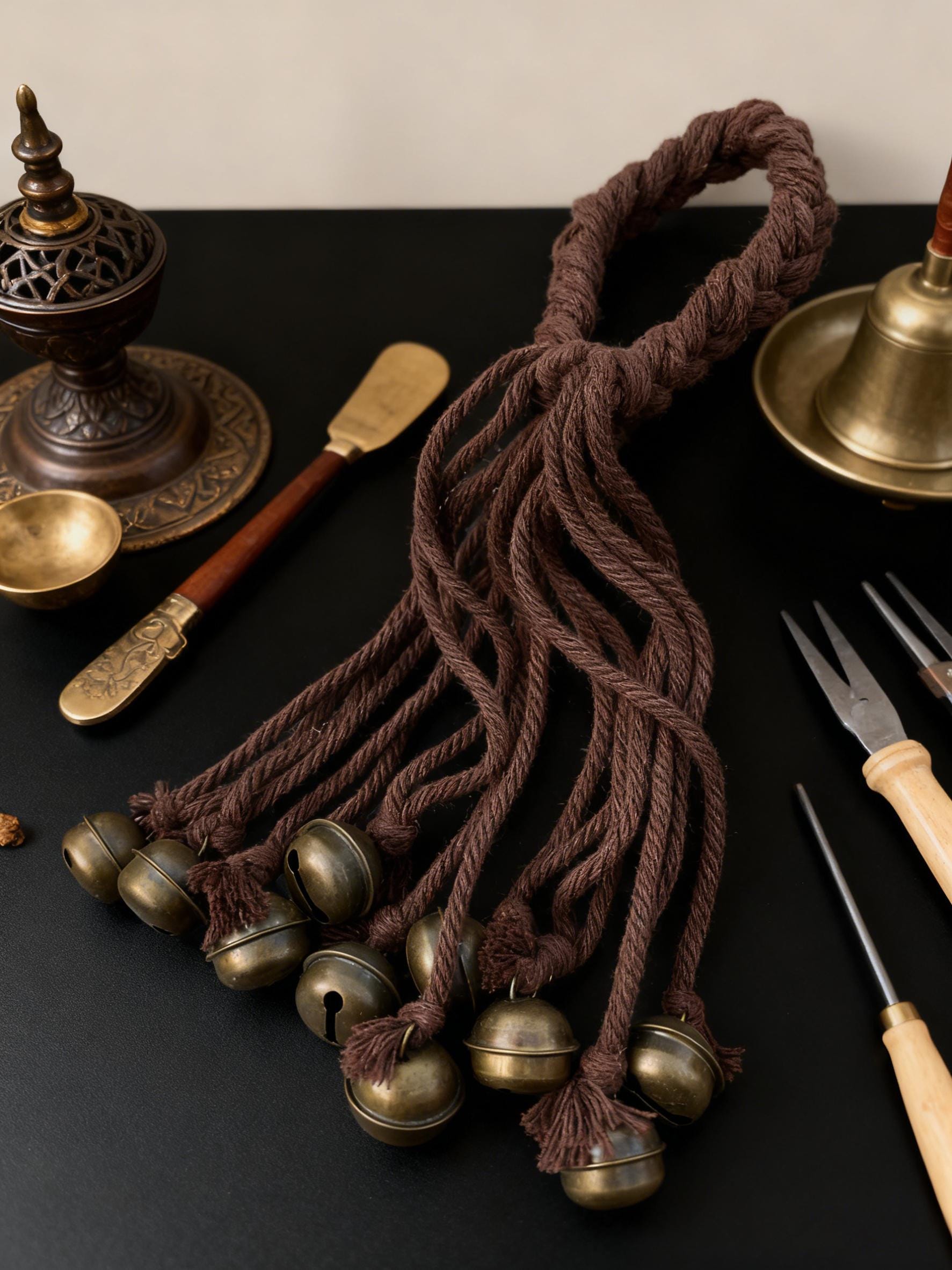 Brown Hanging Witch Bells for Door Protection,  Ward Off Negativity, Witchcraft Supplies & Gothic Home Decor