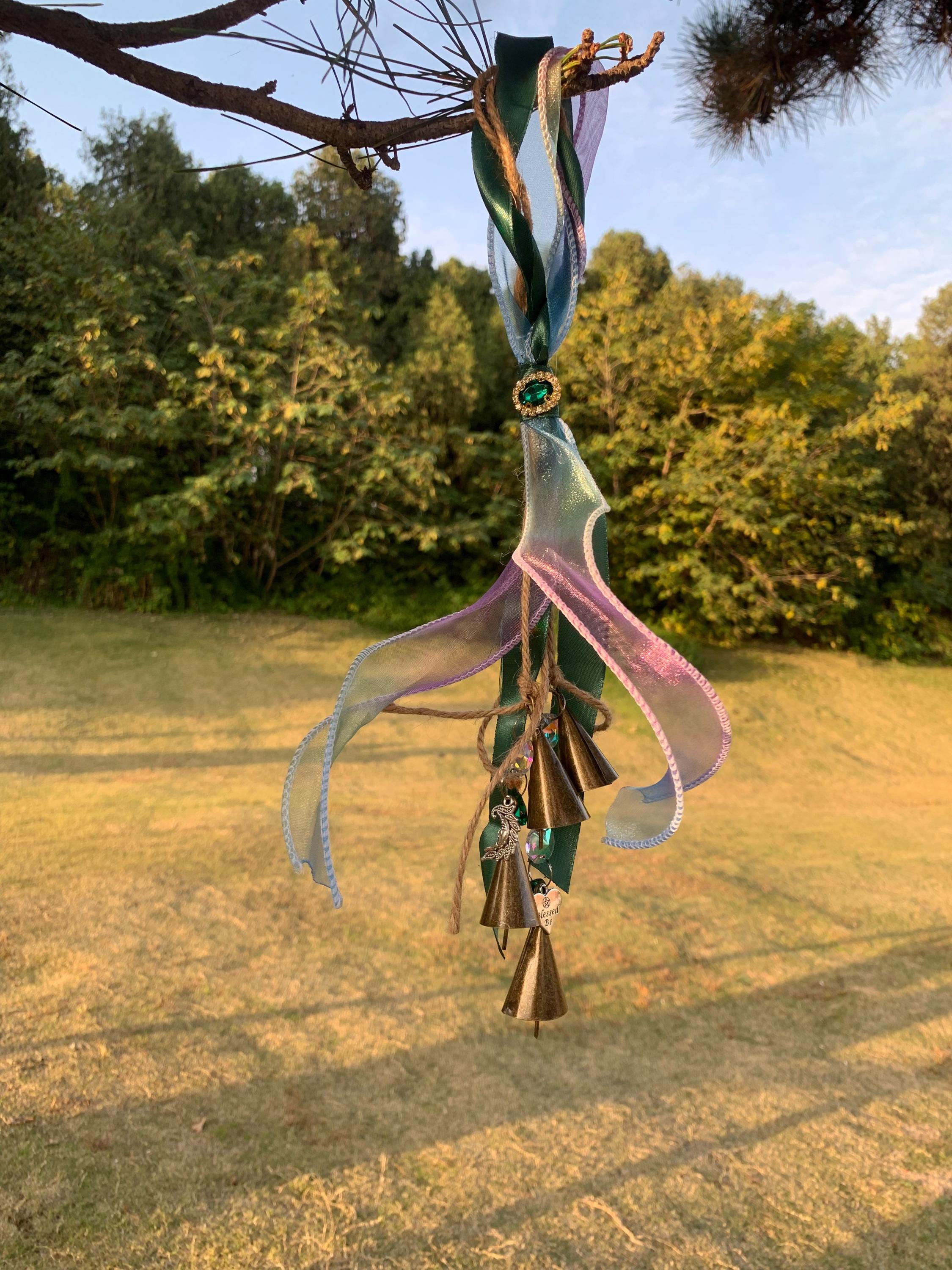 Witch Bell with Ribbons, Protection Charm, Wiccan Supplies, Pagan Decor, Folk Magic, House Blessing, Yule Gift, Handmade Witchcraft