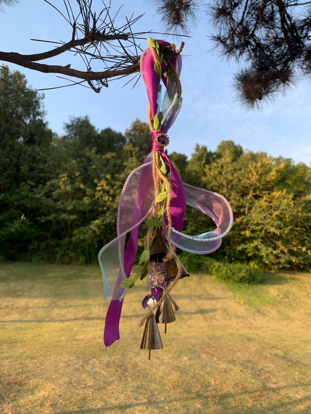 Witch Bell with Ribbons, Protection Charm, Wiccan Supplies, Pagan Decor, Folk Magic, House Blessing, Yule Gift, Handmade Witchcraft