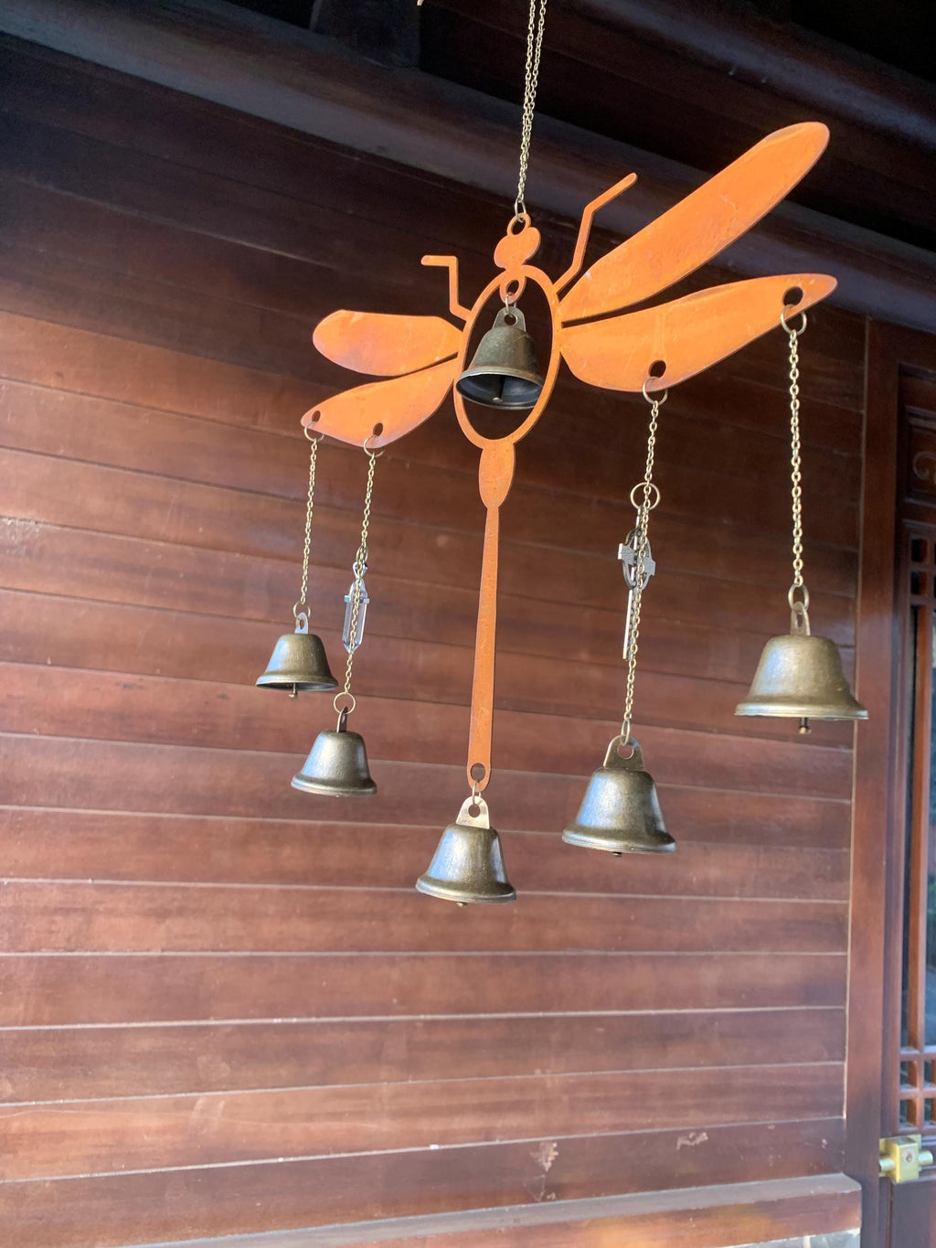 Rust Metal Dragonfly Charm Bell to Ward Off Negativity, Hex Breaking Garden Witchcraft