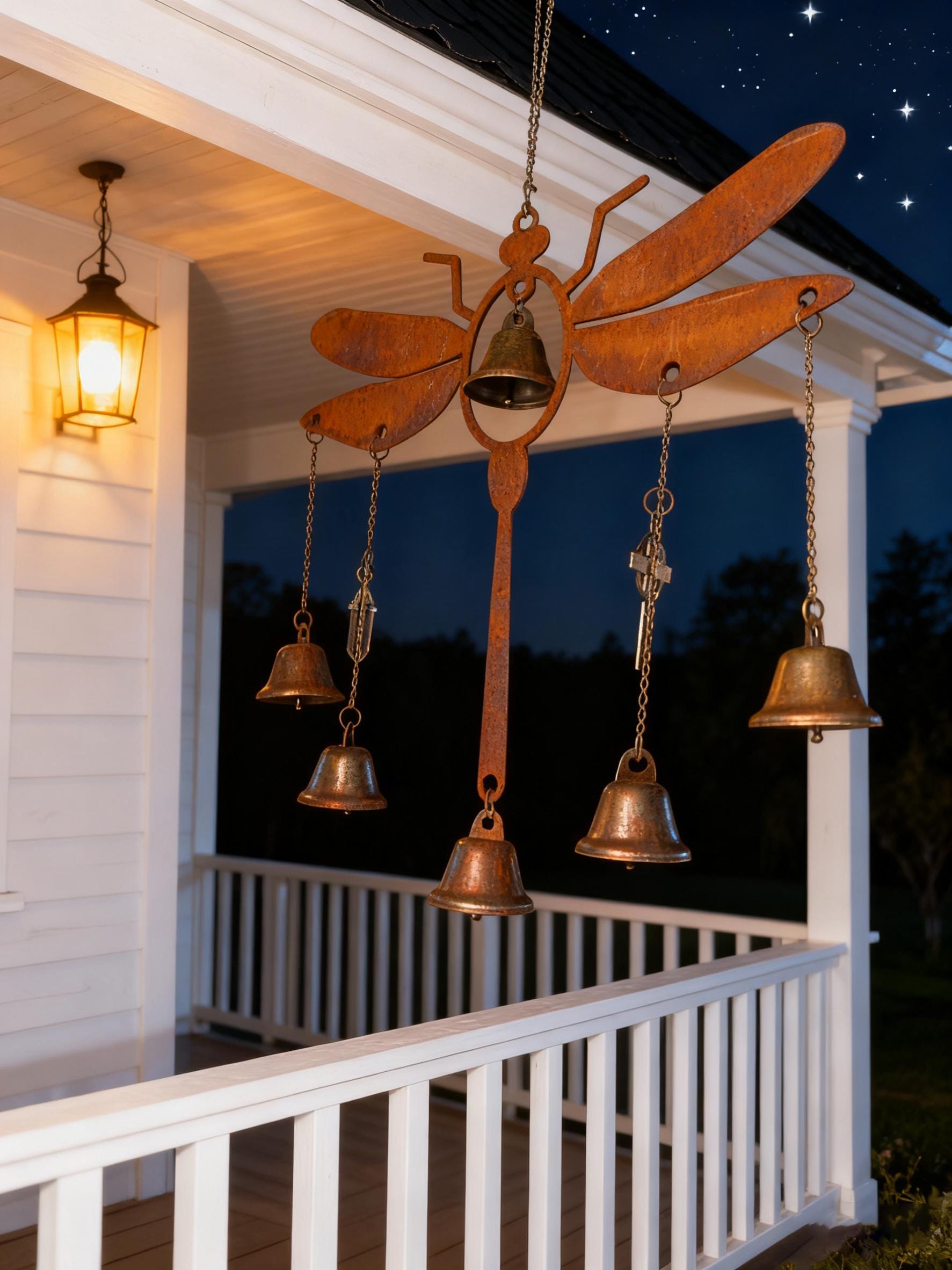 Rust Metal Dragonfly Charm Bell to Ward Off Negativity, Hex Breaking Garden Witchcraft