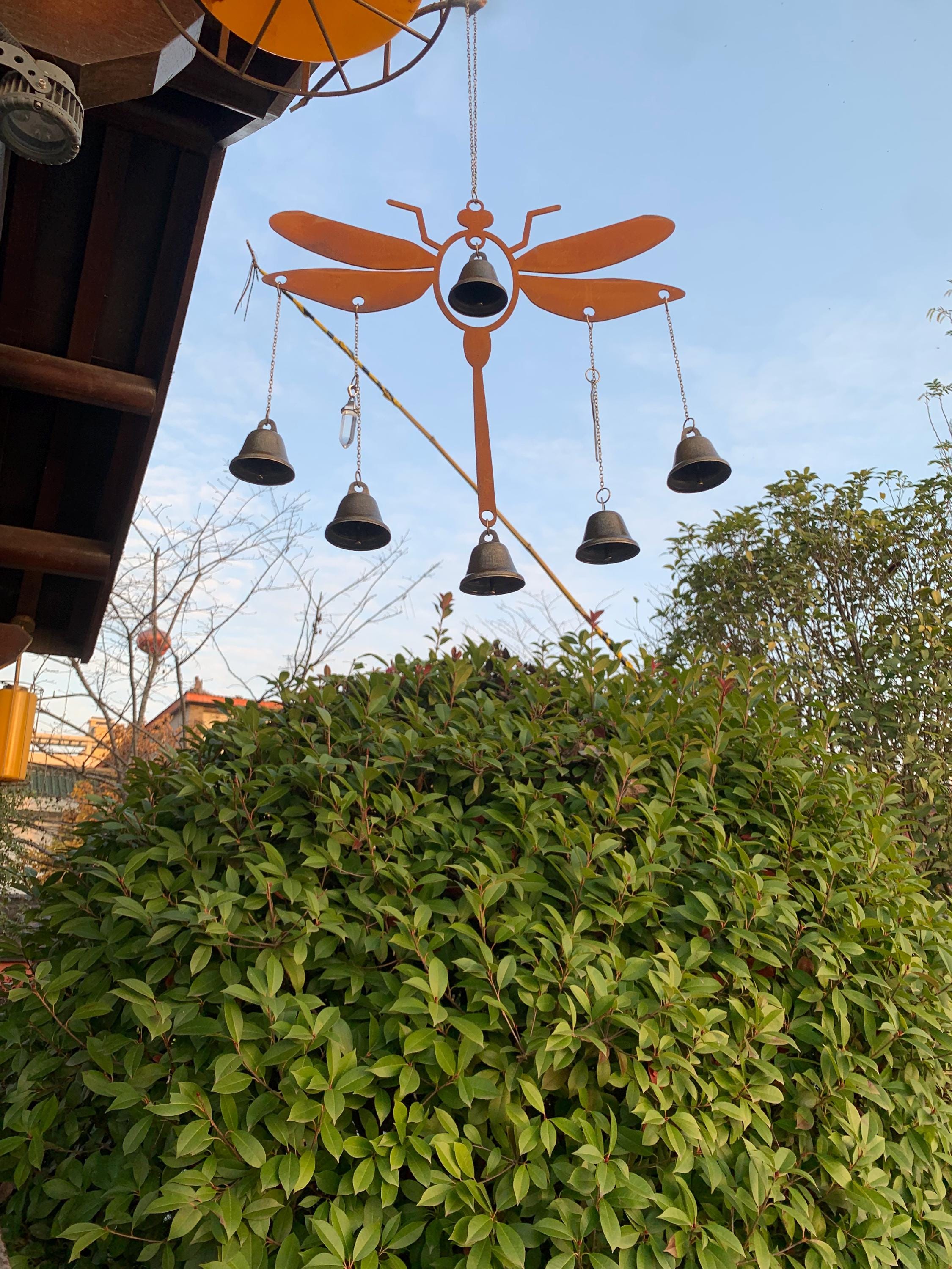 Rust Metal Dragonfly Charm Bell to Ward Off Negativity, Hex Breaking Garden Witchcraft