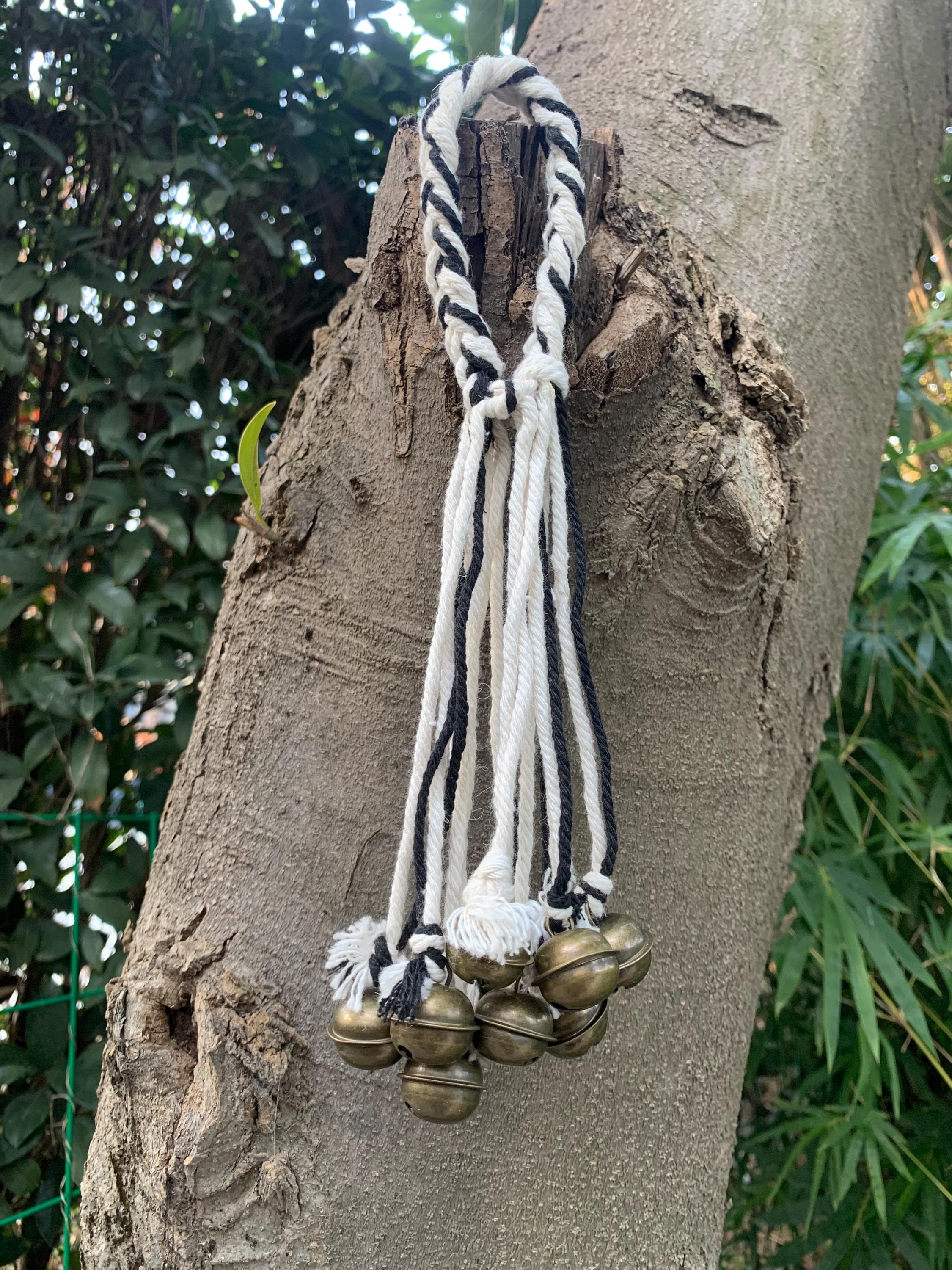 Hanging White and Black Witch Bells for Wreath, Hanging Magical Ornament, Witchy Occult Spiritual Decor