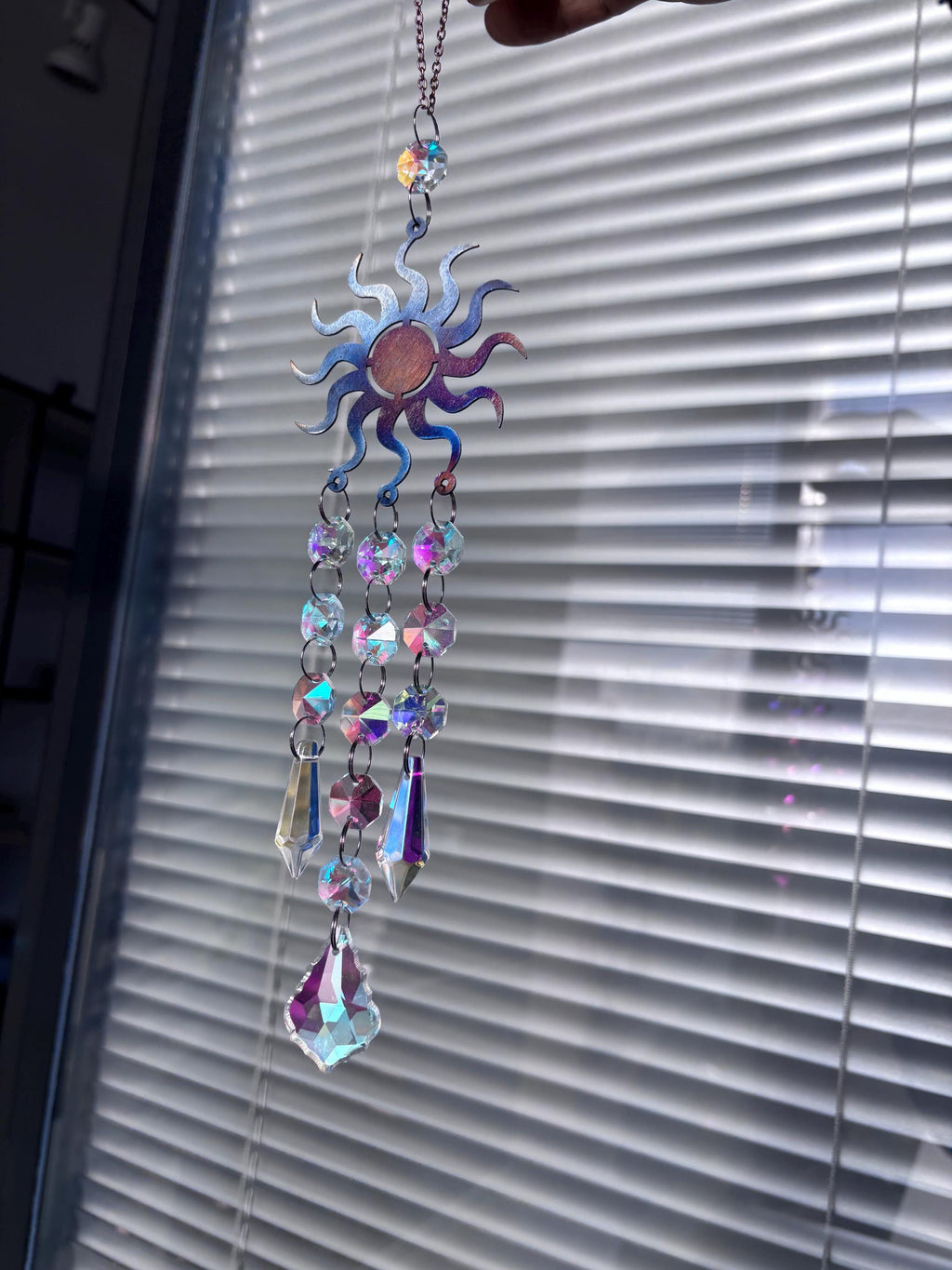 Metal Sunburst Sun Catcher, Captures Rainbows and Light, Sparkling Window Hanging Decor for Home