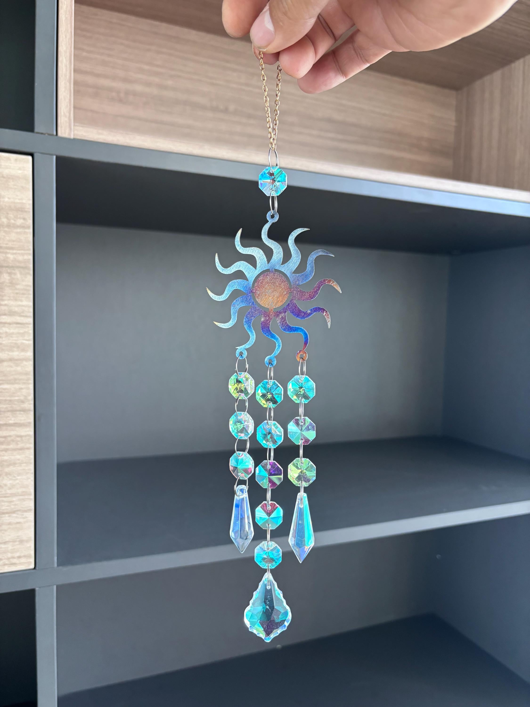 Metal Sunburst Sun Catcher, Captures Rainbows and Light, Sparkling Window Hanging Decor for Home