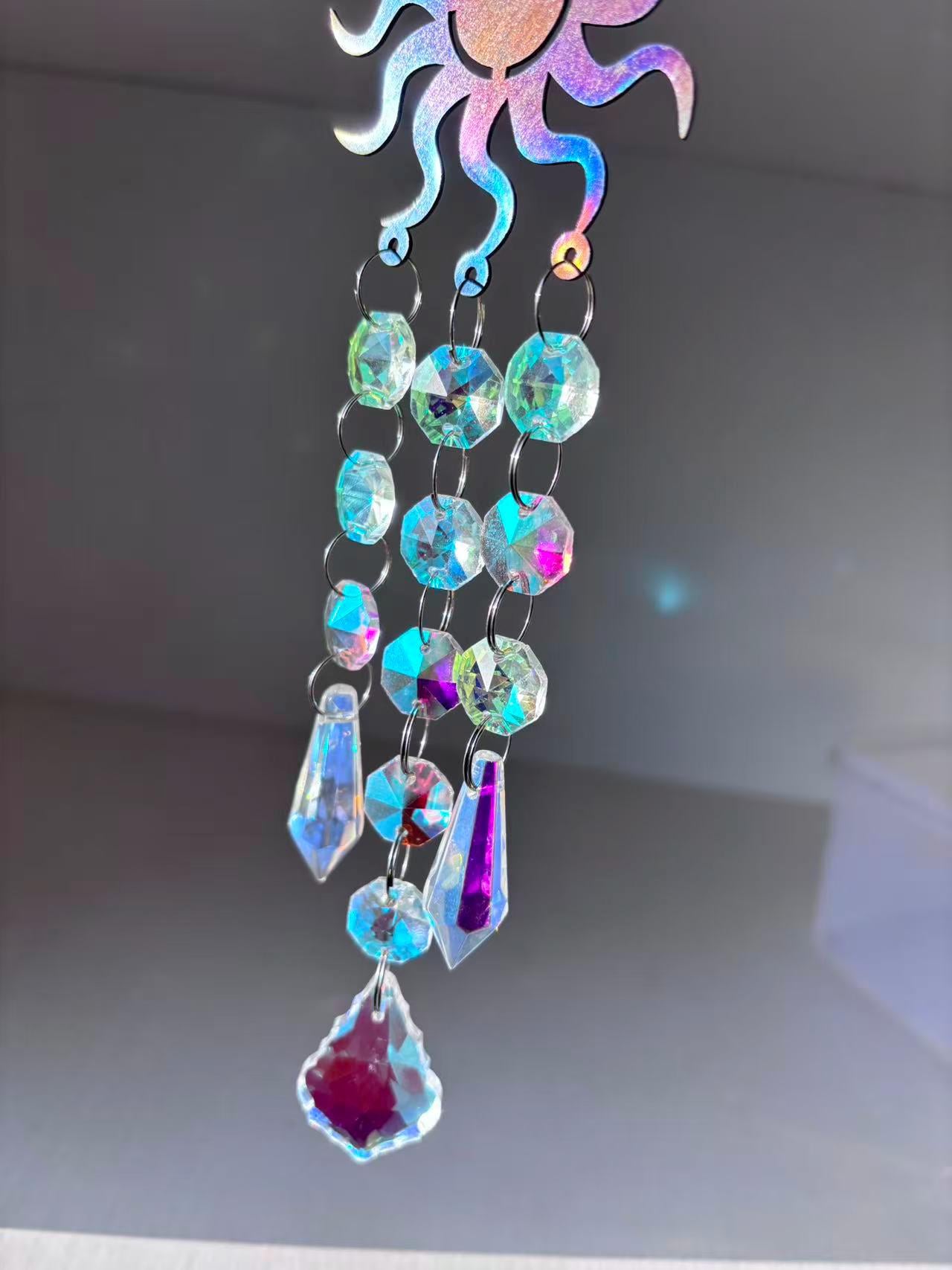 Metal Sunburst Sun Catcher, Captures Rainbows and Light, Sparkling Window Hanging Decor for Home