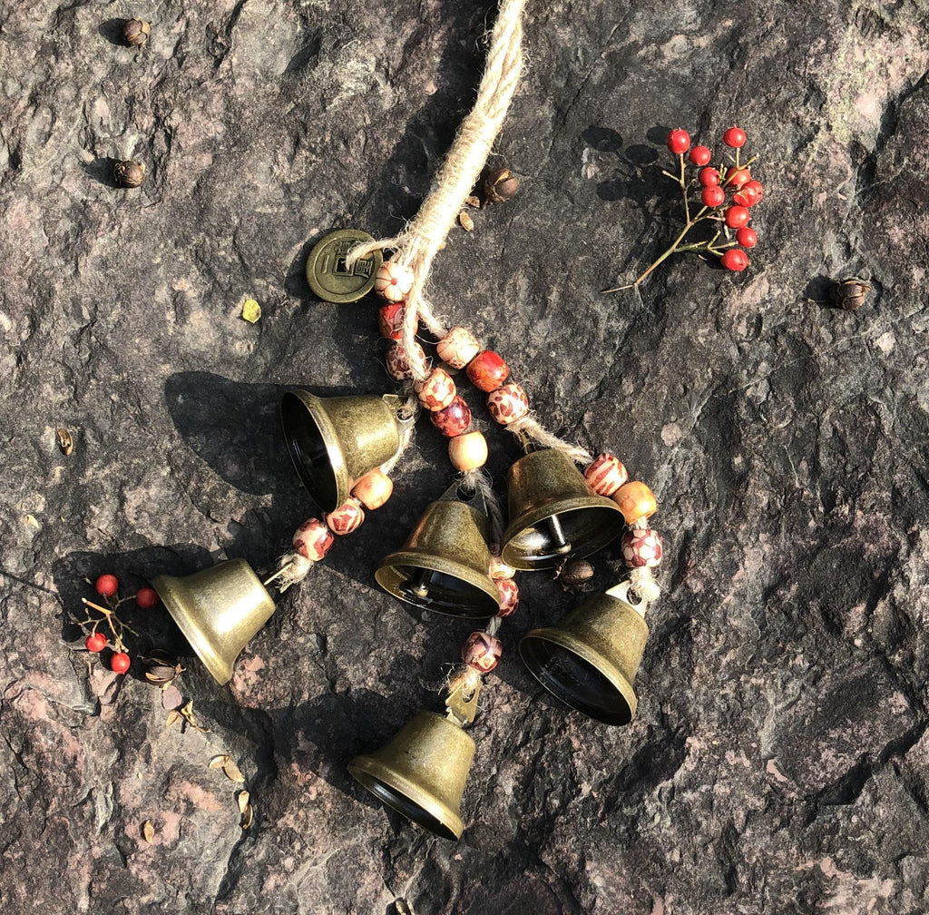 Protection Witch Bells, Doorknob Hanger, Celtic Door Bells, 6 Brass Bells Witchcraft Decor, Protection Talismans, Wicca Decor, Witchy Gift