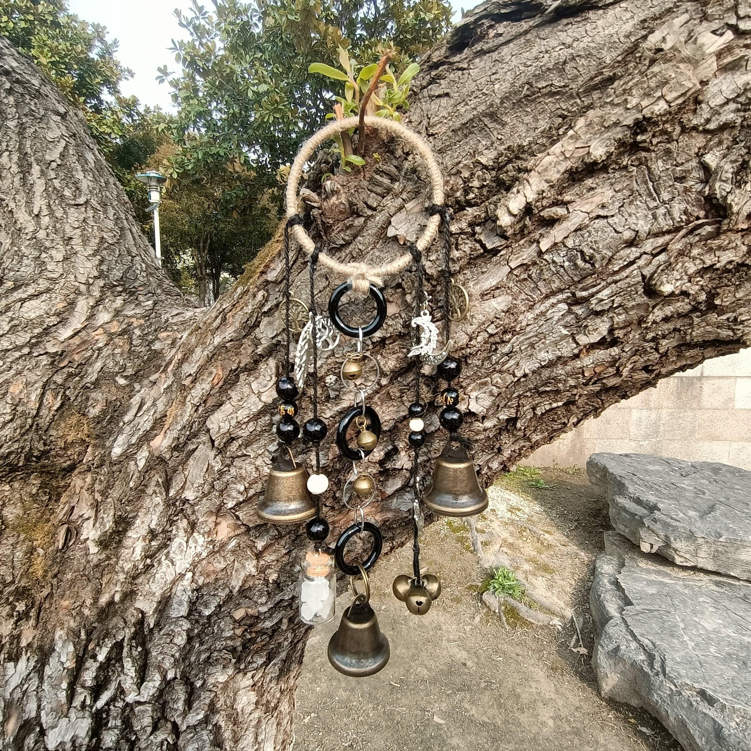 Brass Bells, Witch Bells and Wind Chimes, Hanging Witch Bells, Wicca Altar House Doorknob Protection Bell, Pagan Decor, Wicca Gifts