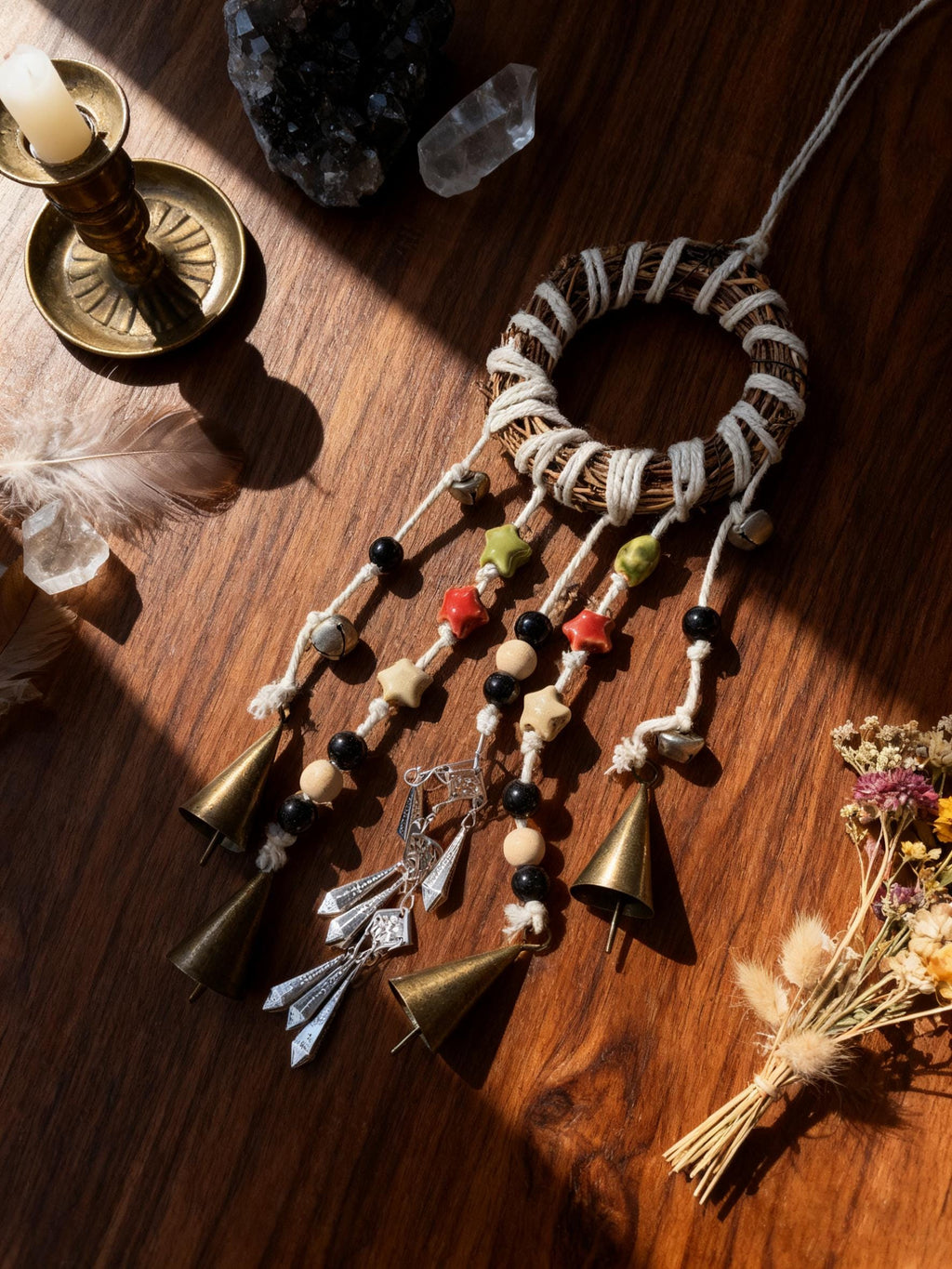 White Witch Bells, Hanging Bells on Rope, Hanging Bells for Temple, Pagan Decor, Witchcraft Supplies Kit