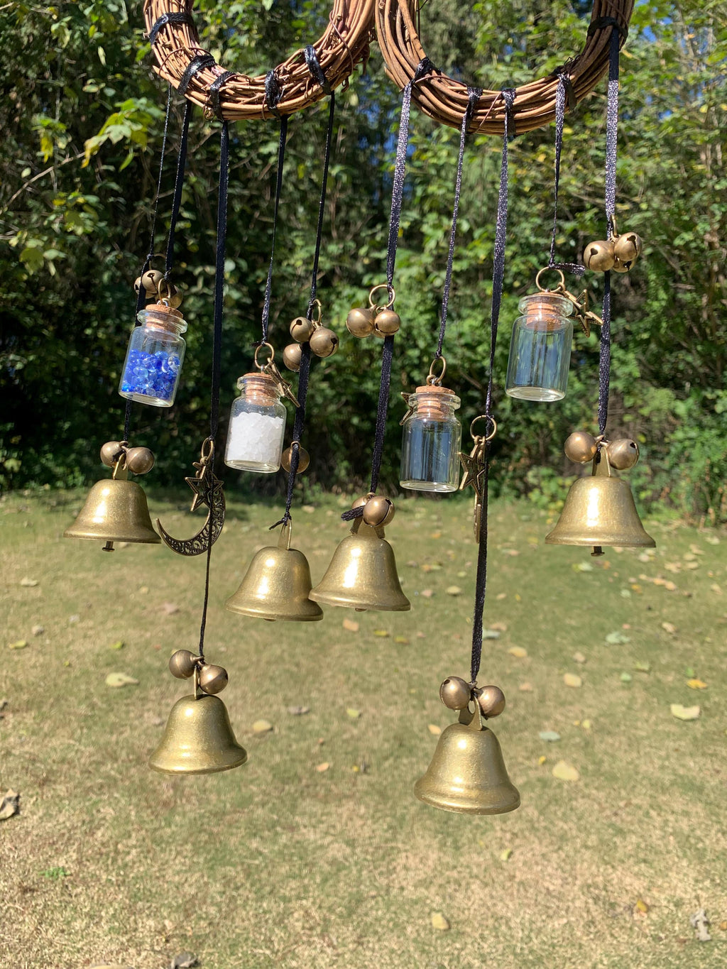 Wreath Witch Wind Chime for Garden, Outdoor Patio Decor,  Wiccan Yule Gift,