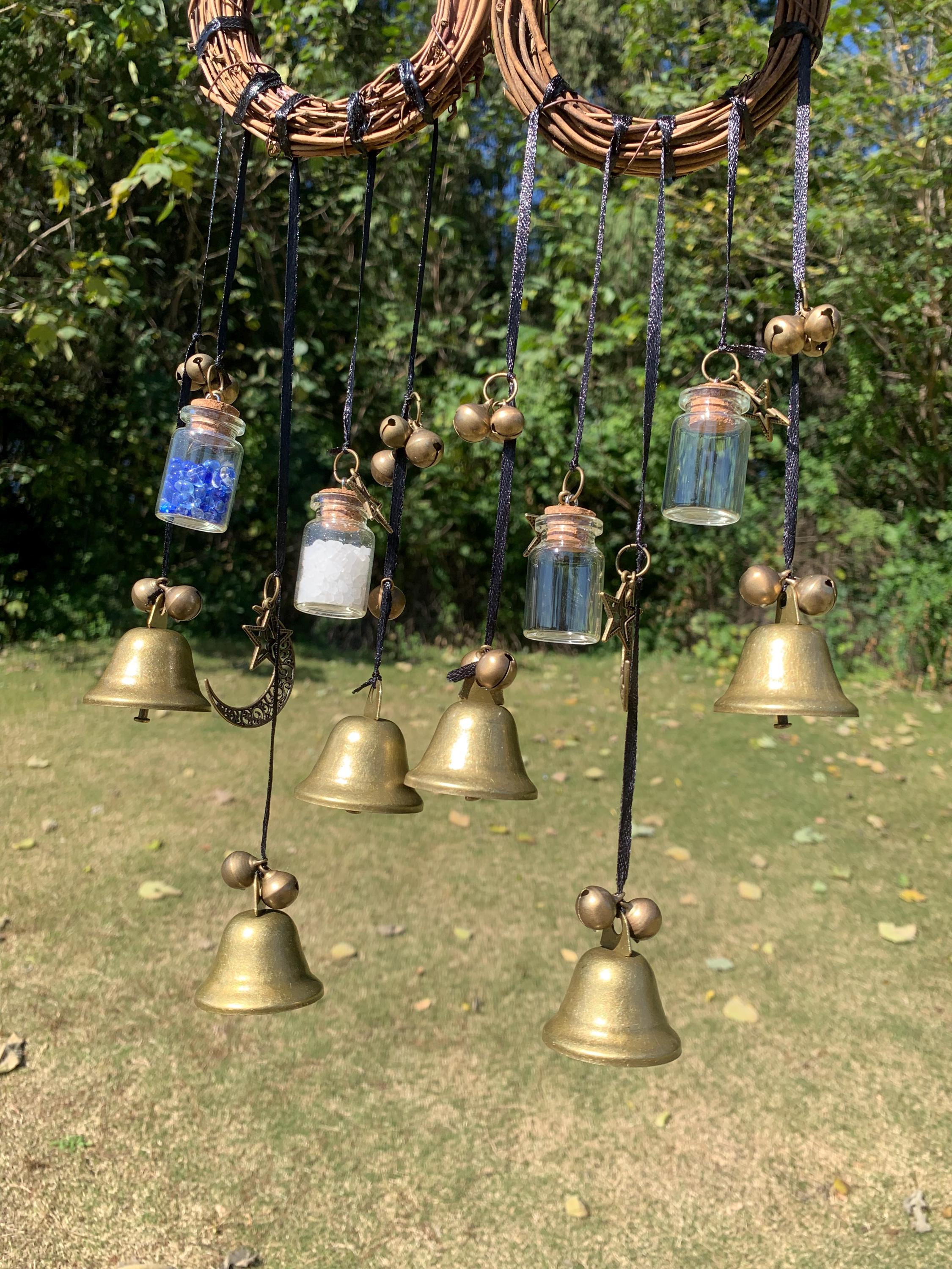 Wreath Witch Wind Chime for Garden, Outdoor Patio Decor,  Wiccan Yule Gift,