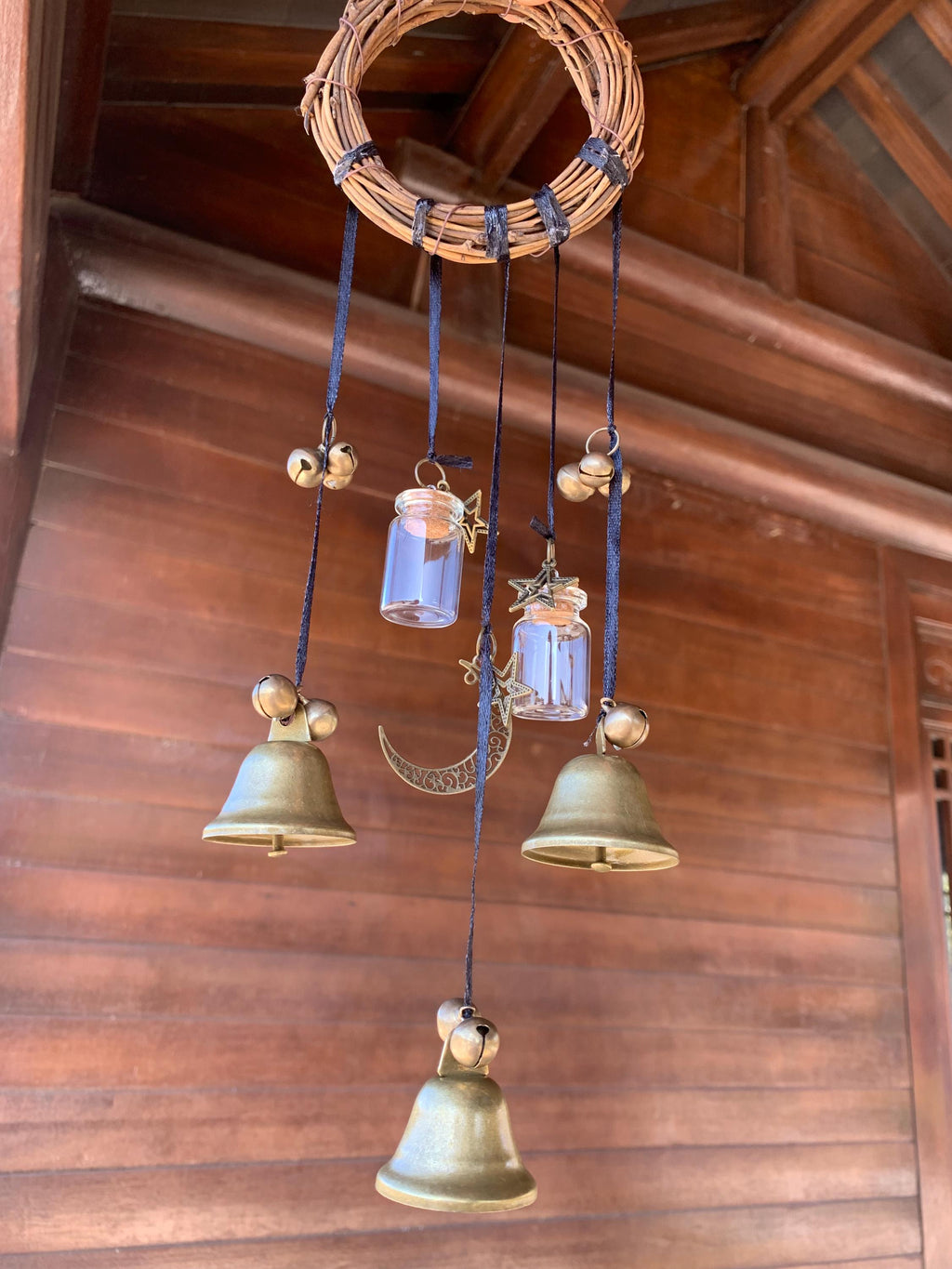 Wreath Witch Wind Chime for Garden, Outdoor Patio Decor,  Wiccan Yule Gift,