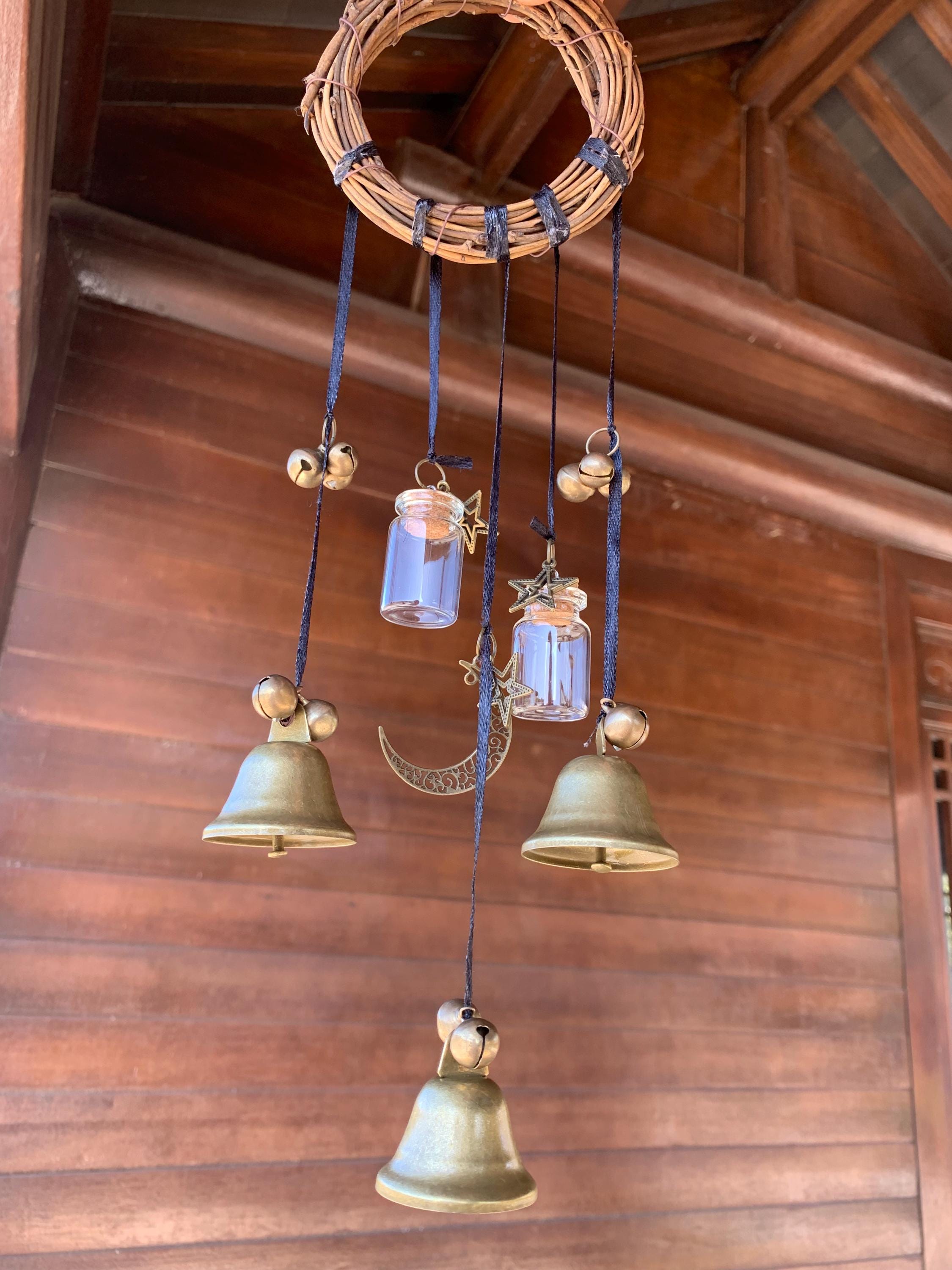 Wreath Witch Wind Chime for Garden, Outdoor Patio Decor,  Wiccan Yule Gift,