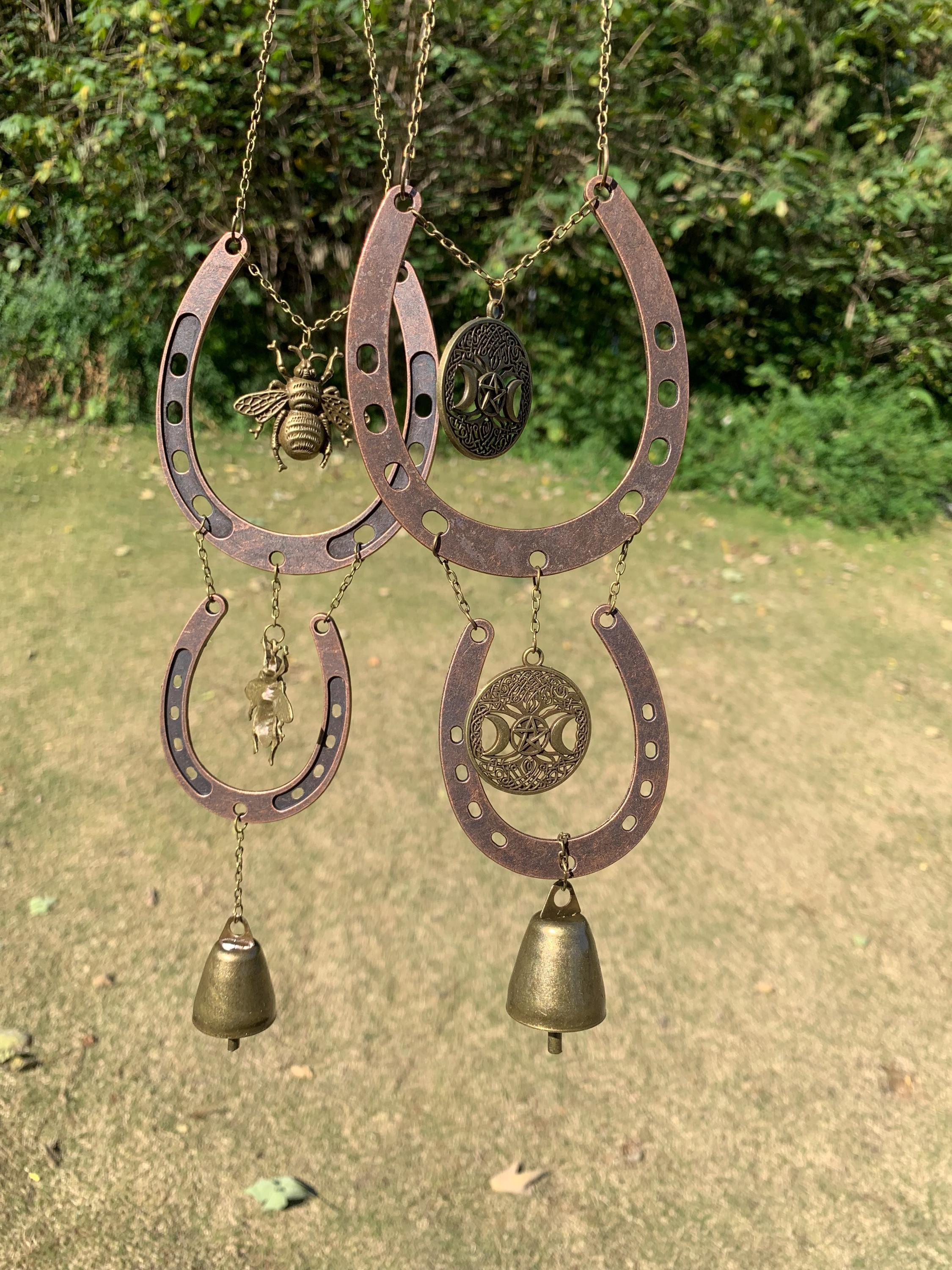 Set of 2 Horseshoe Witch Bells for Door Knob, , Pagan Door Decor, House Blessing Gift