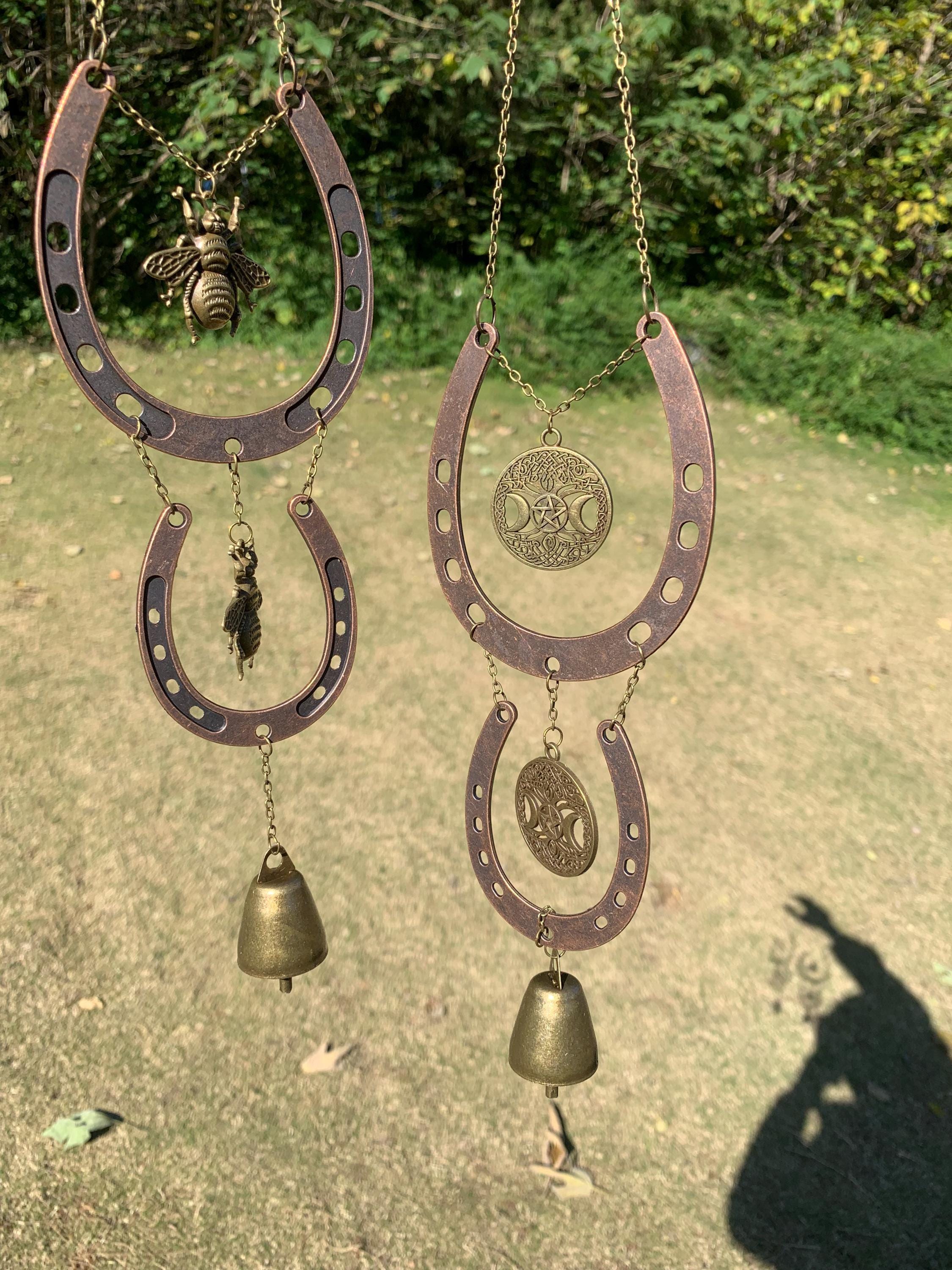 Set of 2 Horseshoe Witch Bells for Door Knob, , Pagan Door Decor, House Blessing Gift