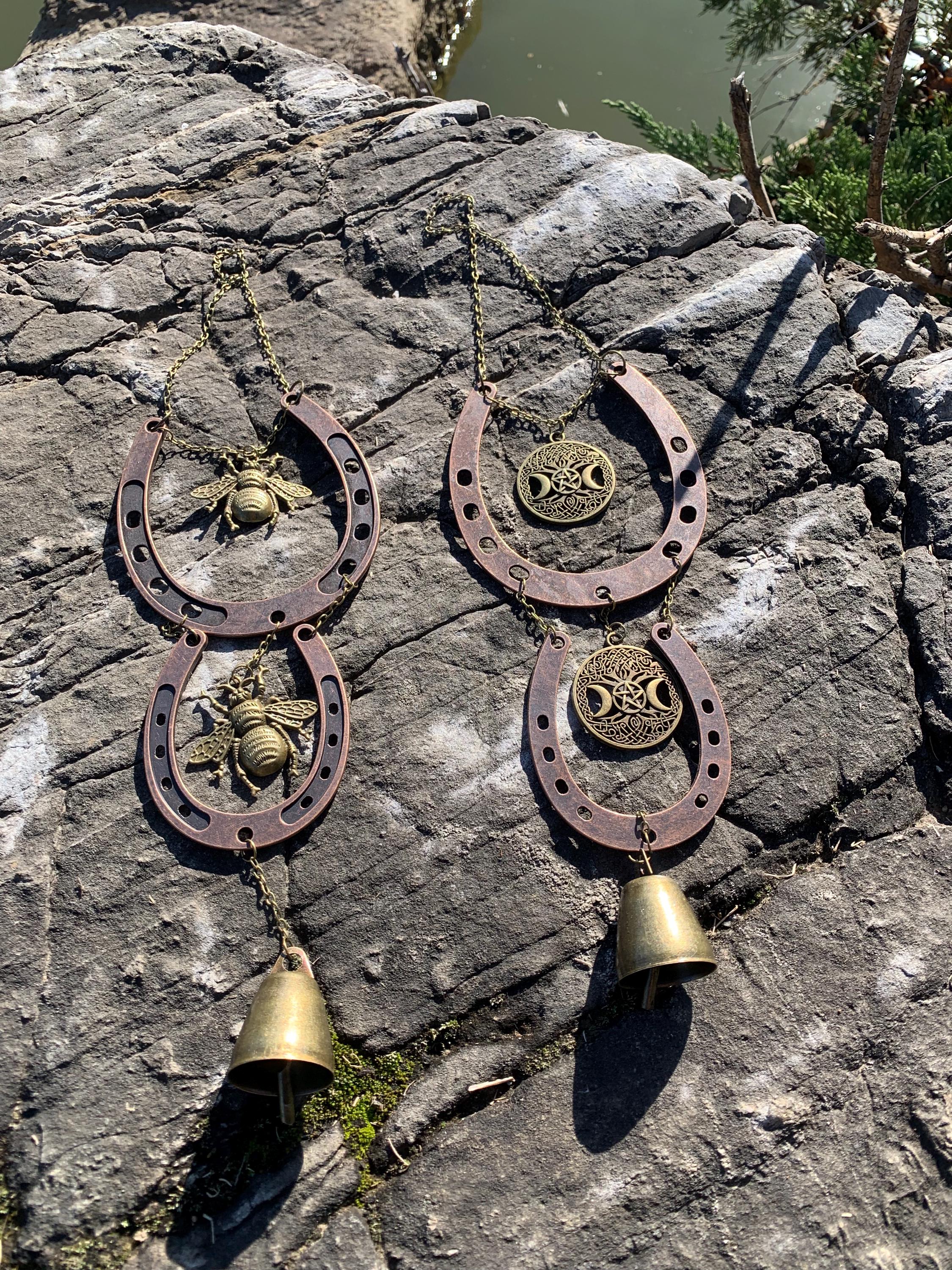 Set of 2 Horseshoe Witch Bells for Door Knob, , Pagan Door Decor, House Blessing Gift