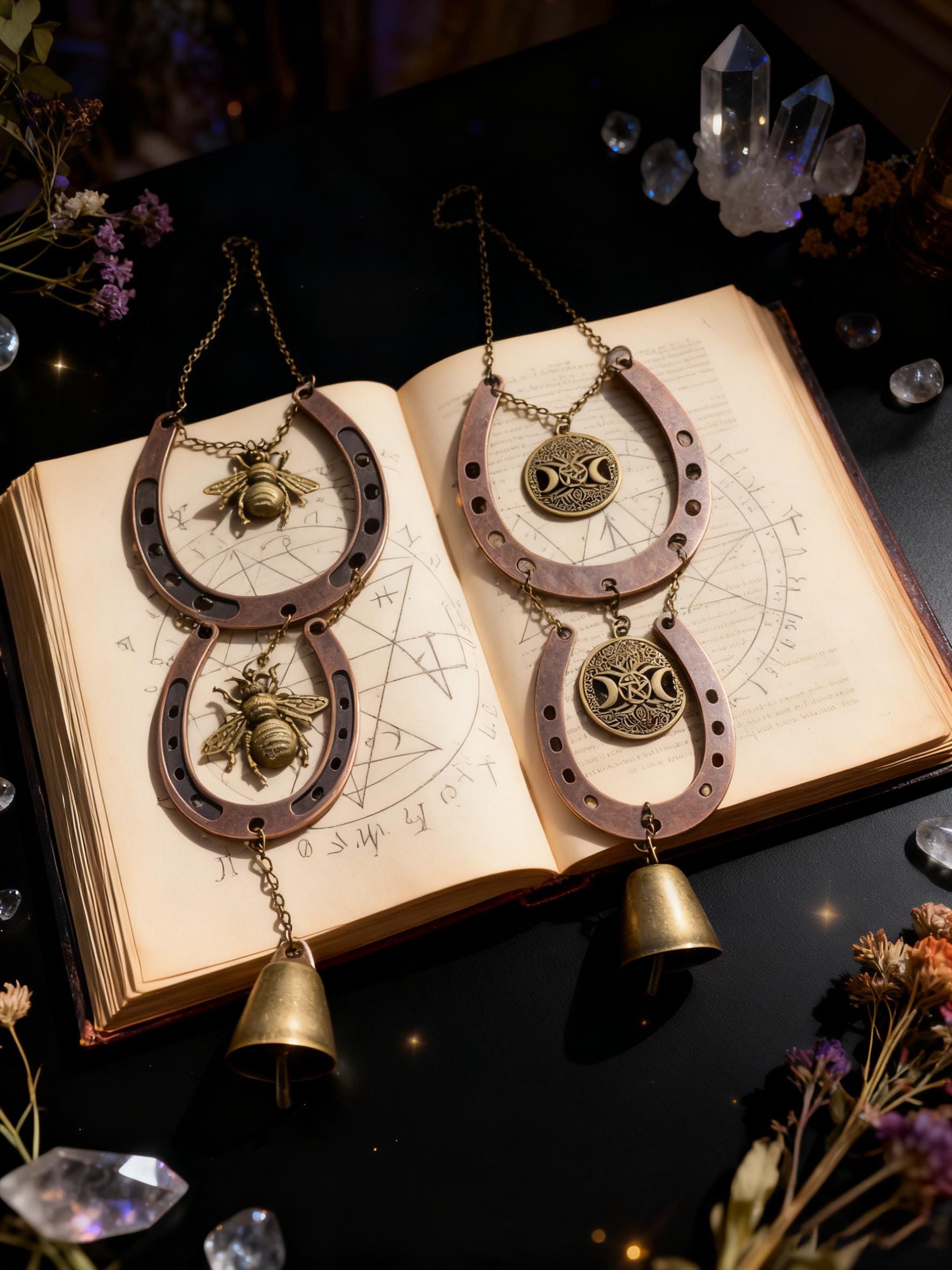 Set of 2 Horseshoe Witch Bells for Door Knob, , Pagan Door Decor, House Blessing Gift