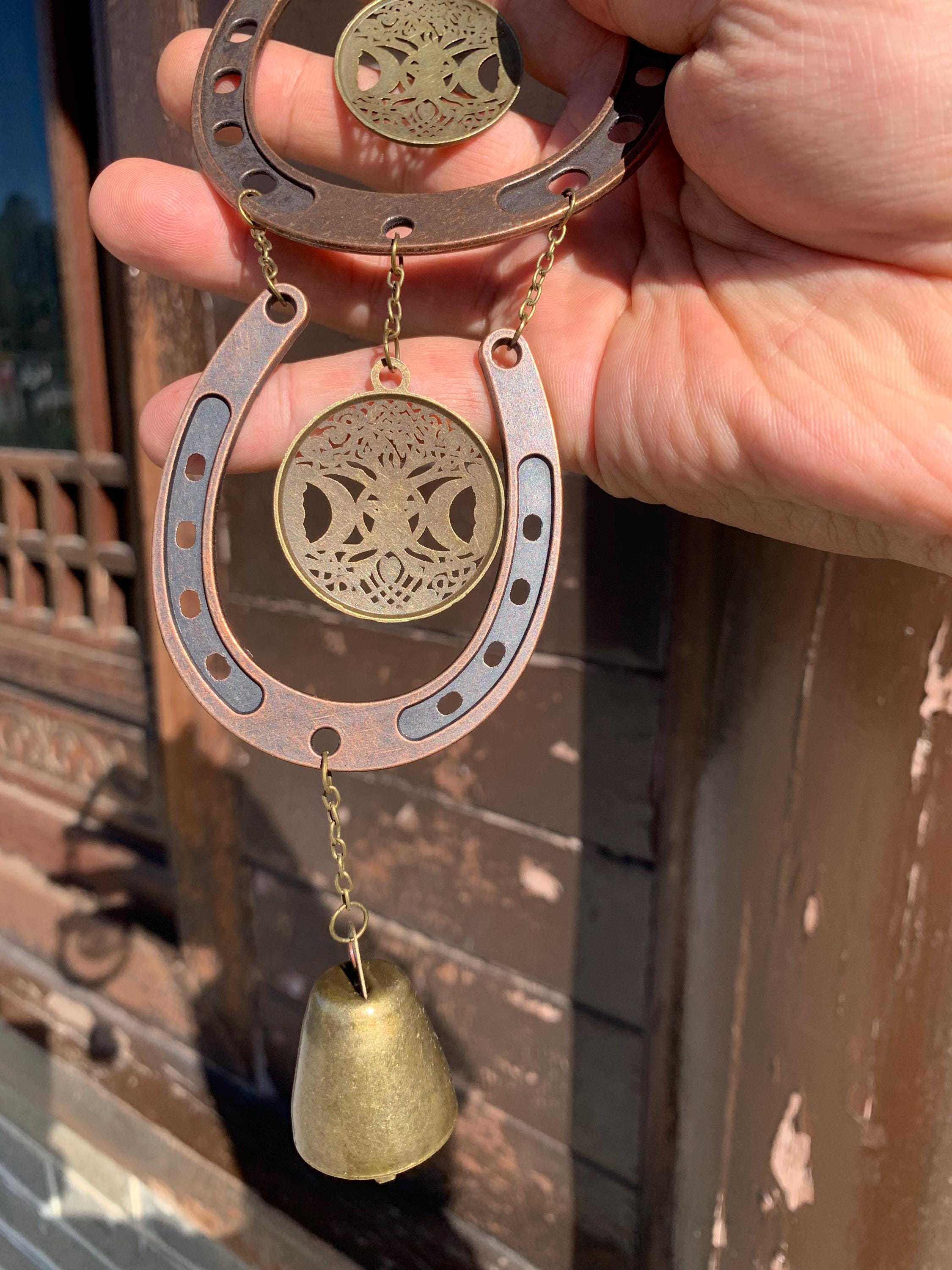 Witch Bells for Door Knob with Lucky Horseshoe, Protective Amulet for Home,  Folk Magic Decor