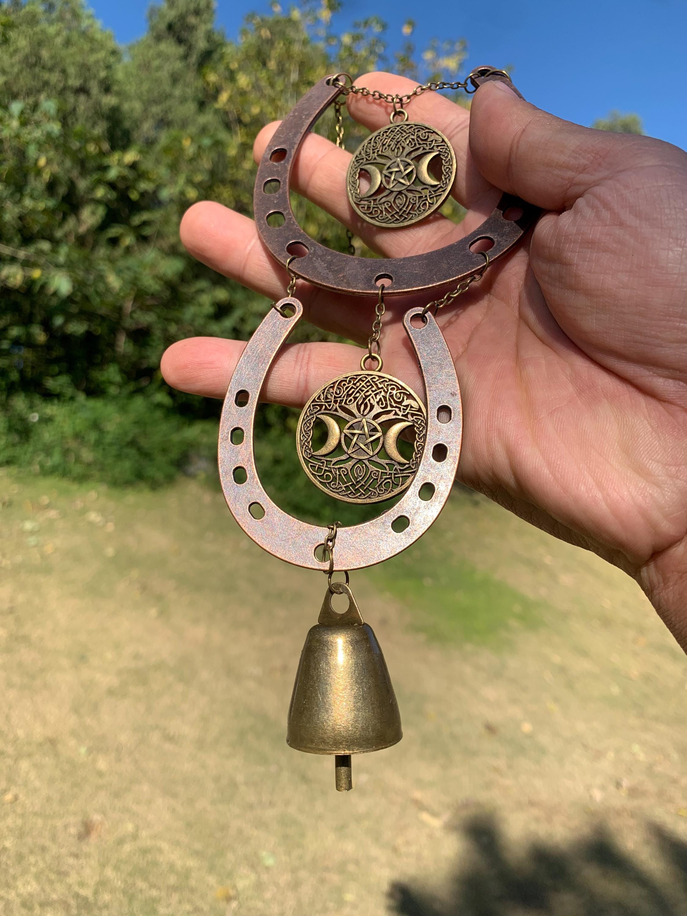 Witch Bells for Door Knob with Lucky Horseshoe, Protective Amulet for Home,  Folk Magic Decor