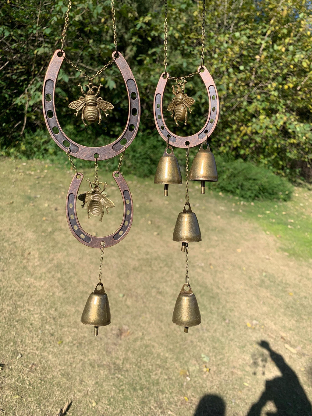 Outdoor Witches Bells with Horseshoe and Bee Charm for Home Protection