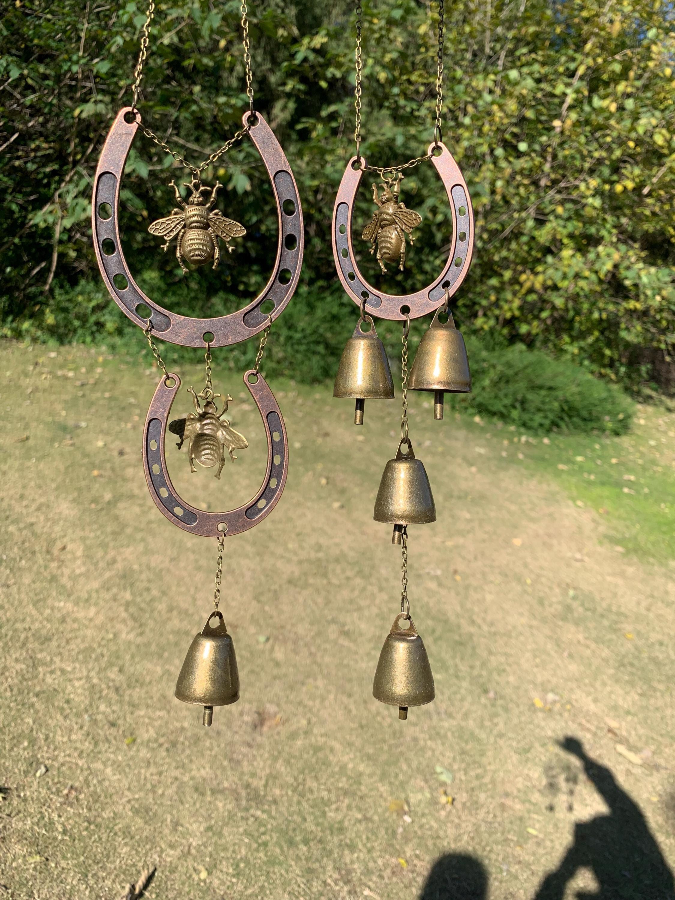 Outdoor Witches Bells with Horseshoe and Bee Charm for Home Protection
